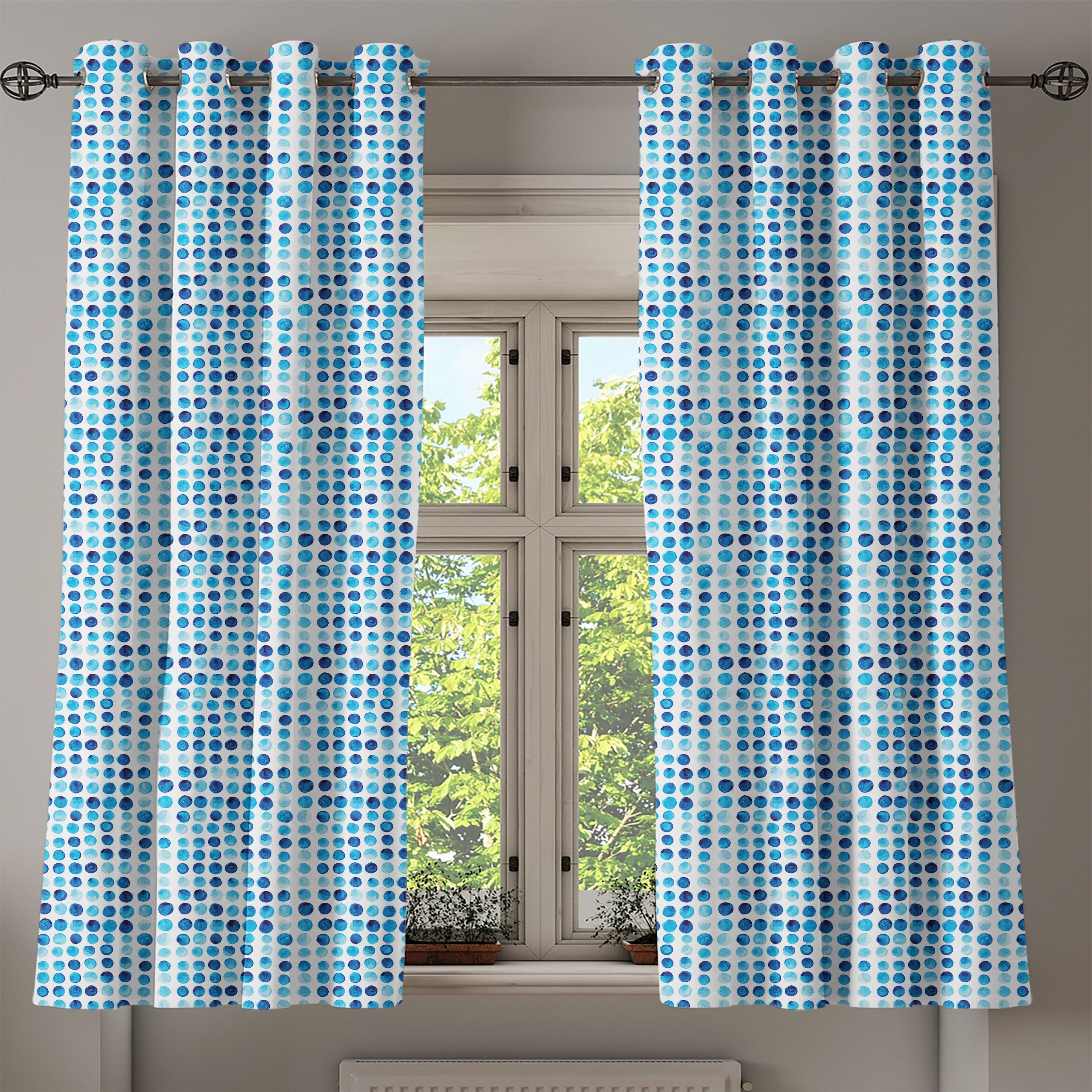Zellen Gardine Wohnzimmer, 2-Panel-Fenstervorhänge für Aquarell Dekorative Abakuhaus, Schlafzimmer Hand gezeichnete Kreise