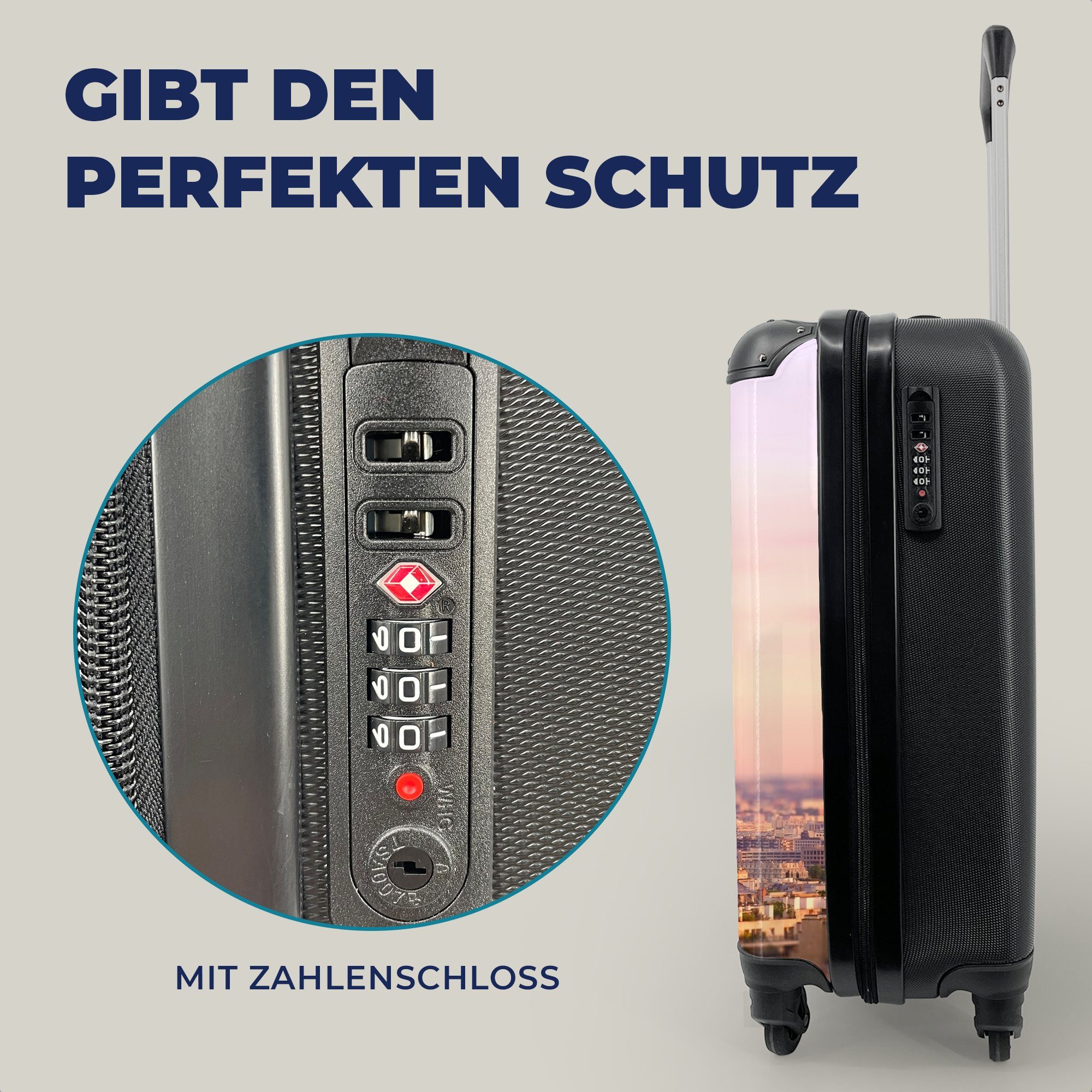 MuchoWow Handgepäckkoffer Paris - Eiffelturm - Himmel, 4 Rollen, Reisetasche mit rollen, Handgepäck für Ferien, Trolley, Reisekoffer