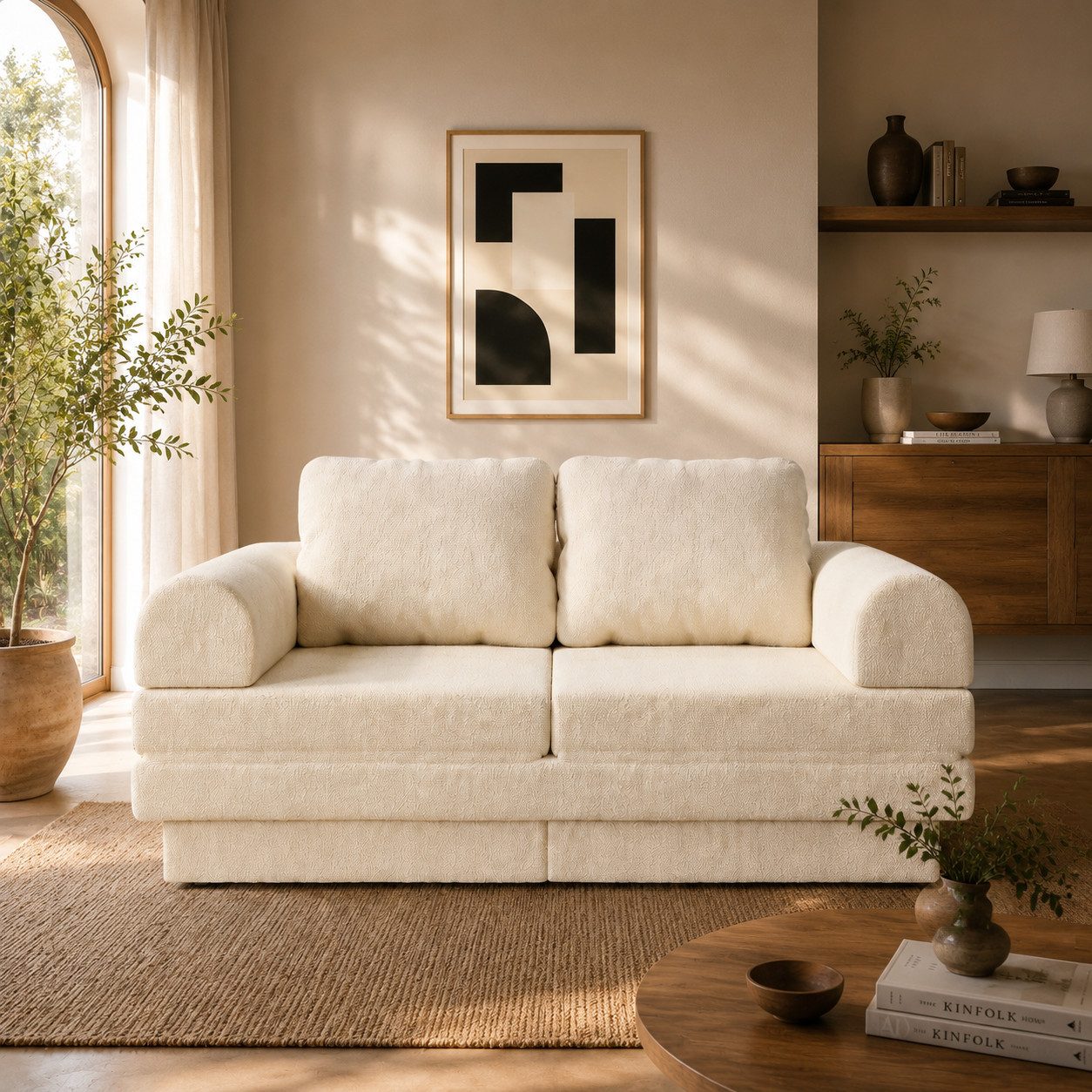 GUNJI Schlafsofa 2-in-1 aus Chenille, ausklappbare Liegefläche mit 104×176 cm, Komfortables Lounge-Sofa mit flexibler Schlaffunktion und 2 Kissen