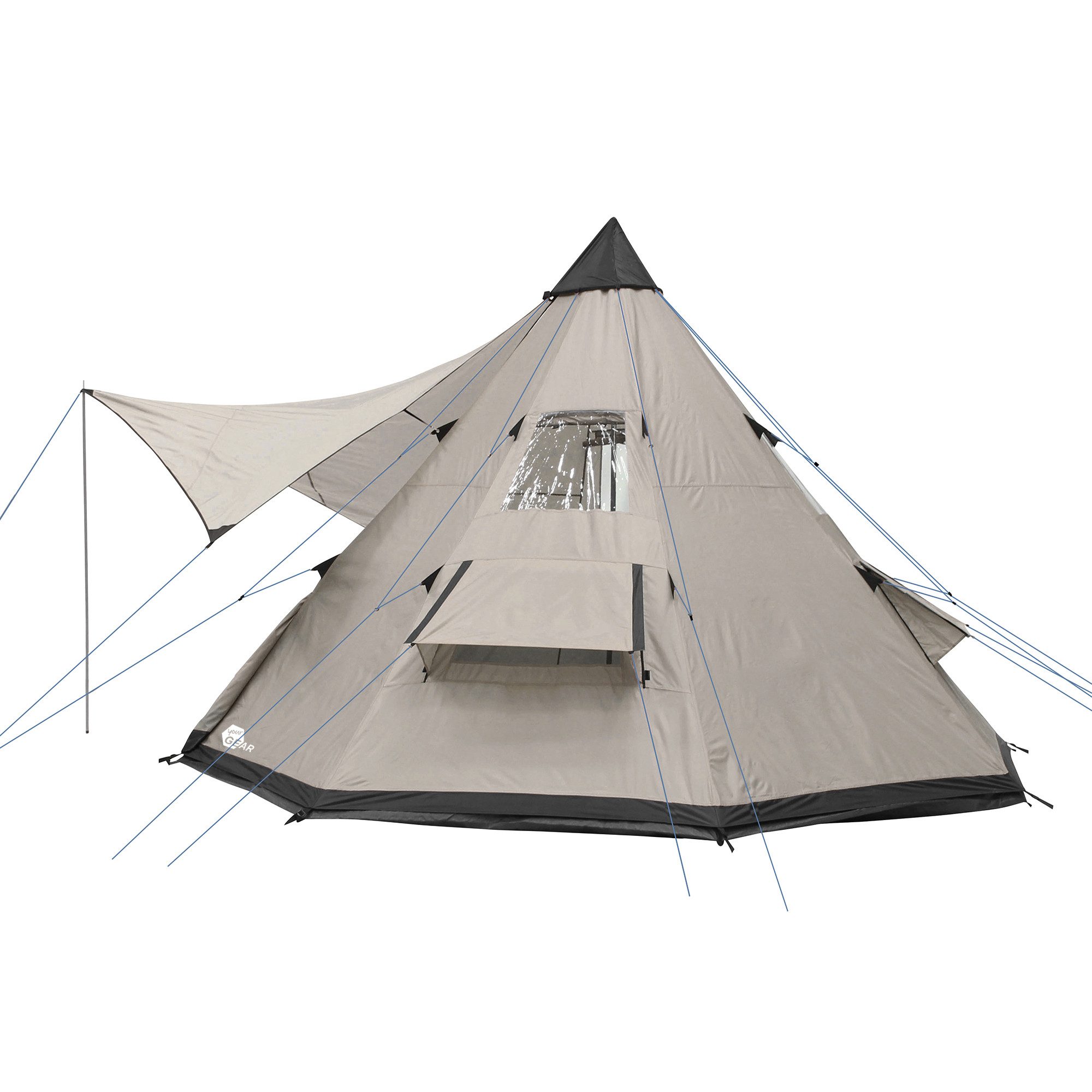 yourGEAR Tipi-Zelt yourGEAR Zelt Numana 400 Familienzelt 4-6 Mann Sonnensegel 5000 mm, Personen: 6