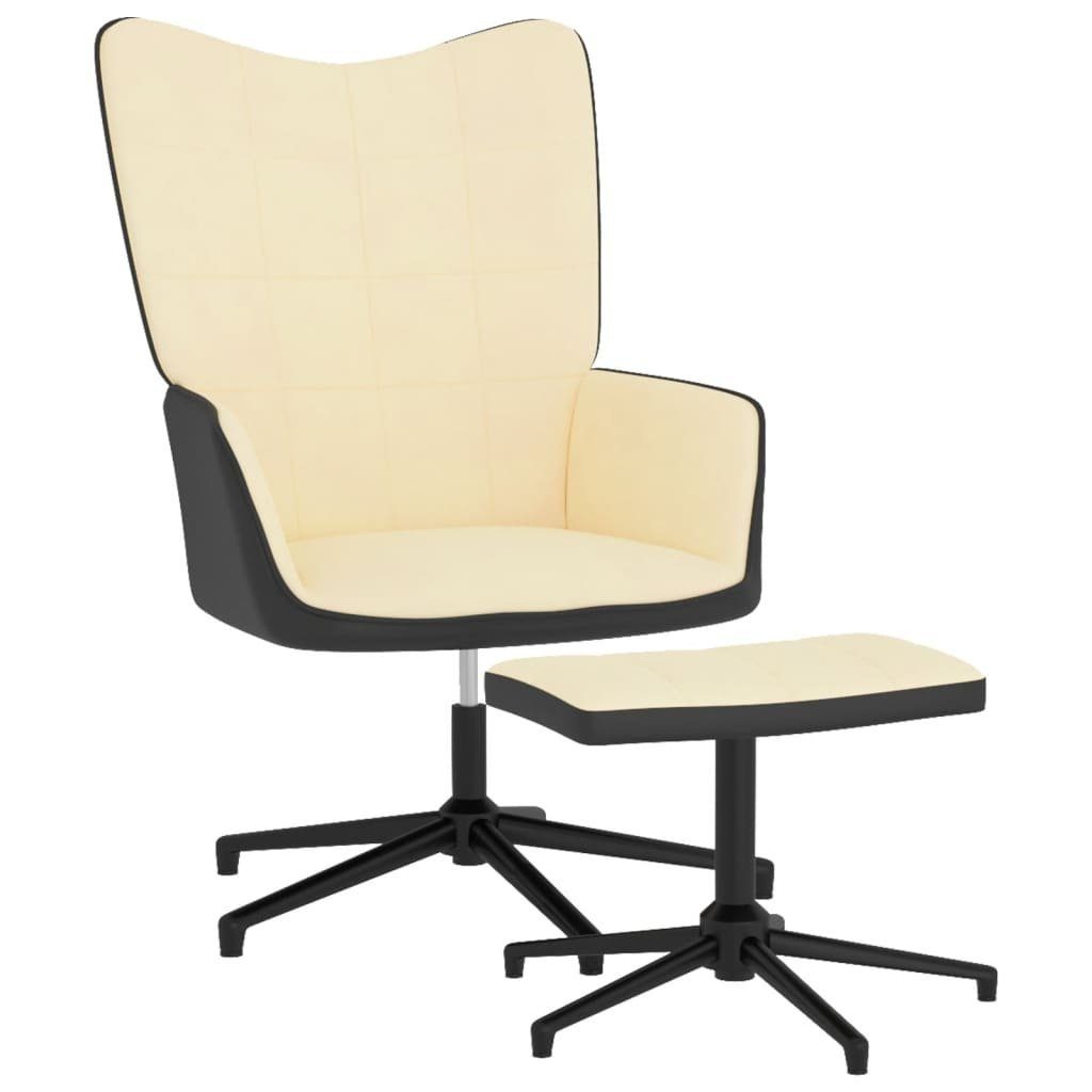 furnicato Sessel Relaxsessel mit Hocker Cremeweiß Samt und PVC
