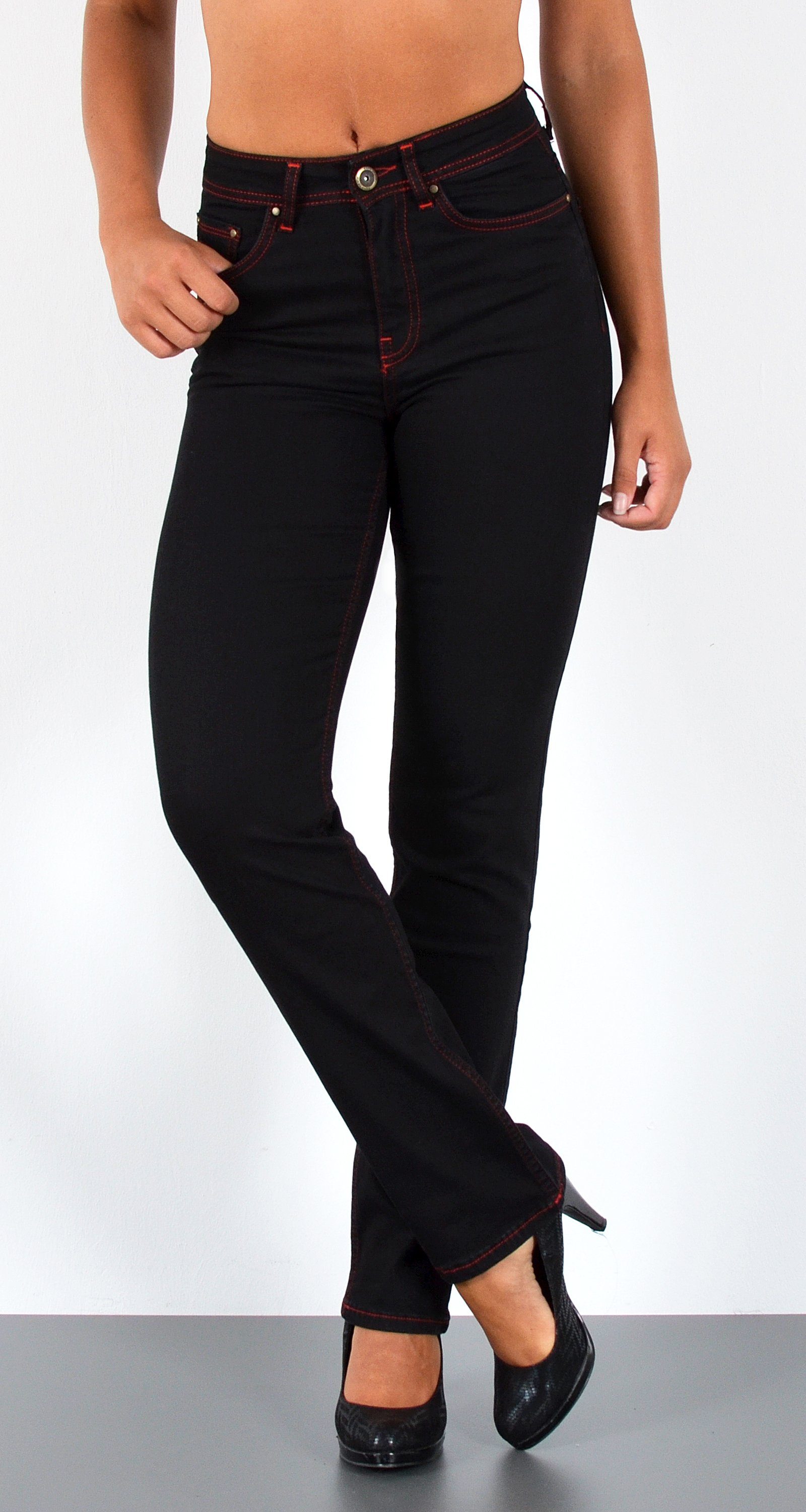 ESRA Straight-Jeans Damen Straight Leg Jeans hohe Leibhöhe Stretch-Jeans Regular Jeans G6 High Waist Straight Fit Jeans Damen Regular Hose bis Übergröße