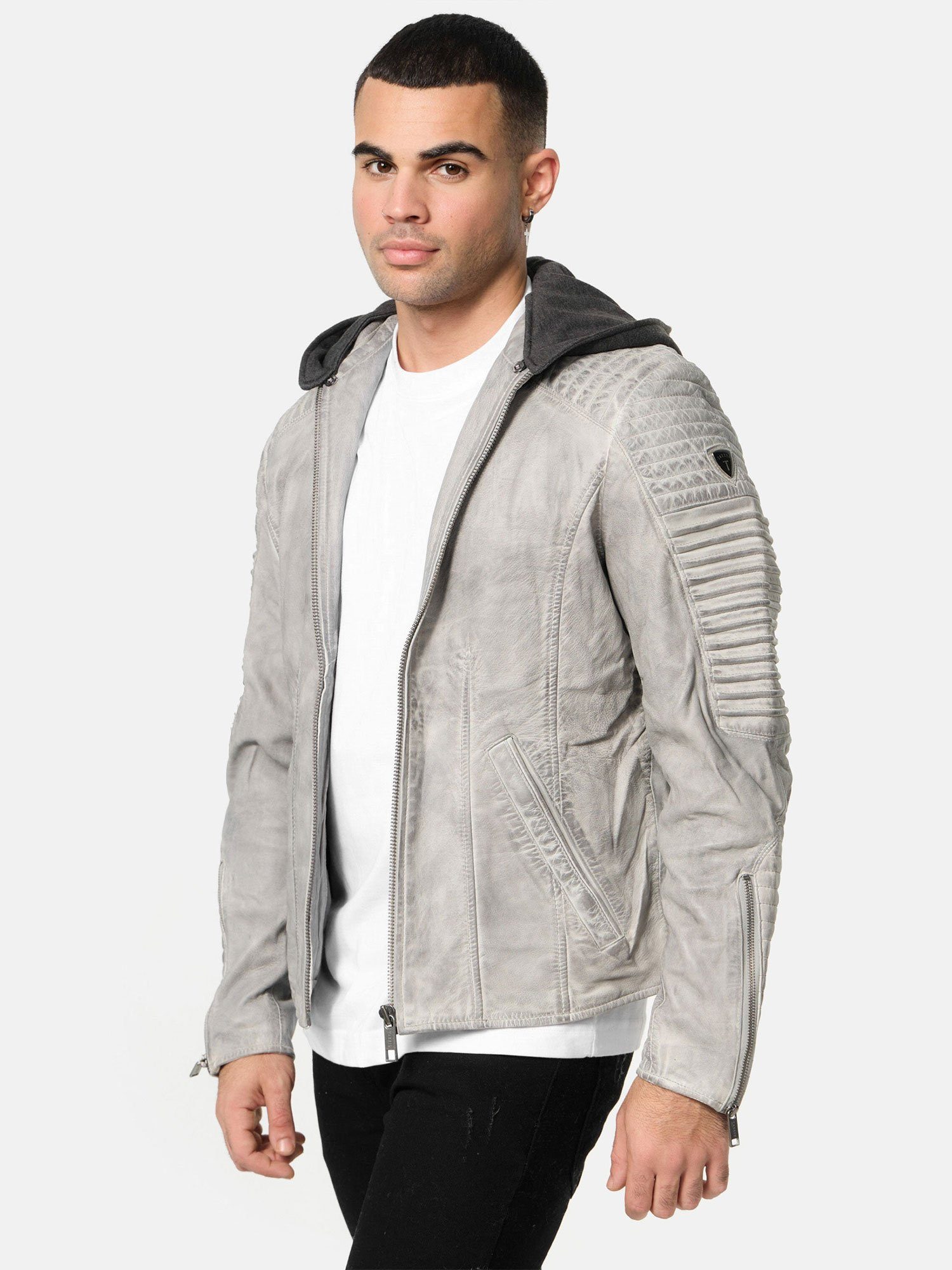 grau-crust Tazzio abnehmbarer A800 mit Biker-Look Lederjacke Kapuze