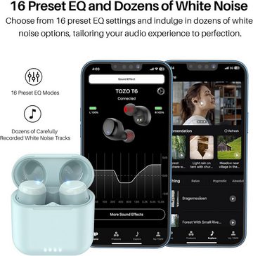 TOZO T6 Mini Bluetooth Kabellos 5,3, Ergonomisches 50 Stdn. Spielzeit In-Ear-Kopfhörer (Natürlicher Klang und kraftvoller Bass für ein immersives Hörerlebnis., mit drahrlosem Ladekoffer, APP EQ Anpassbar, IPX8 Wasserdicht Neu)