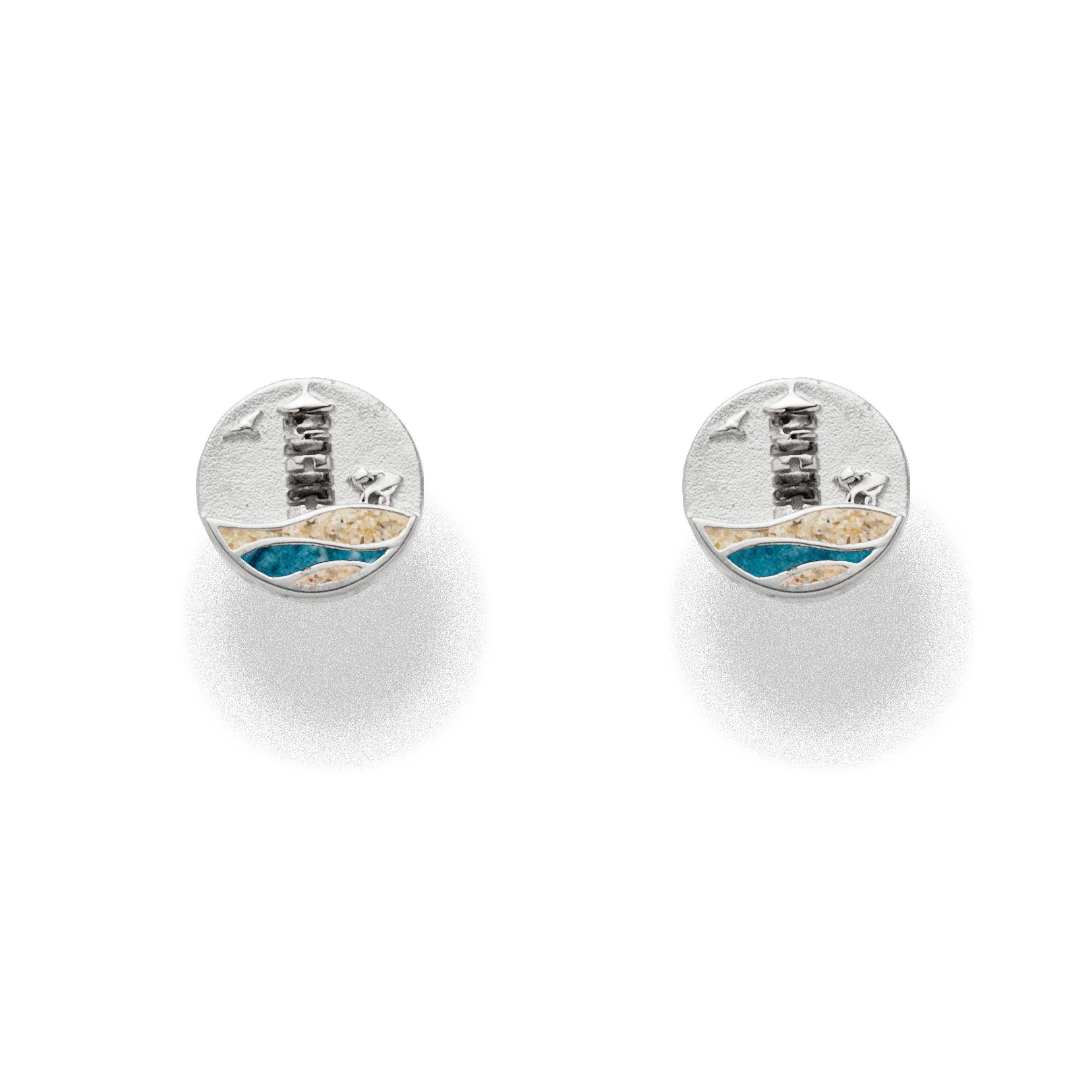 DUR Paar Ohrstecker Ohrringe Pilsumer Leuchtturm O5634, Ø 10 mm – Maritimer Ohrschmuck, mit Strandsand & Steinsand – Nordsee-Design für Küstenfans