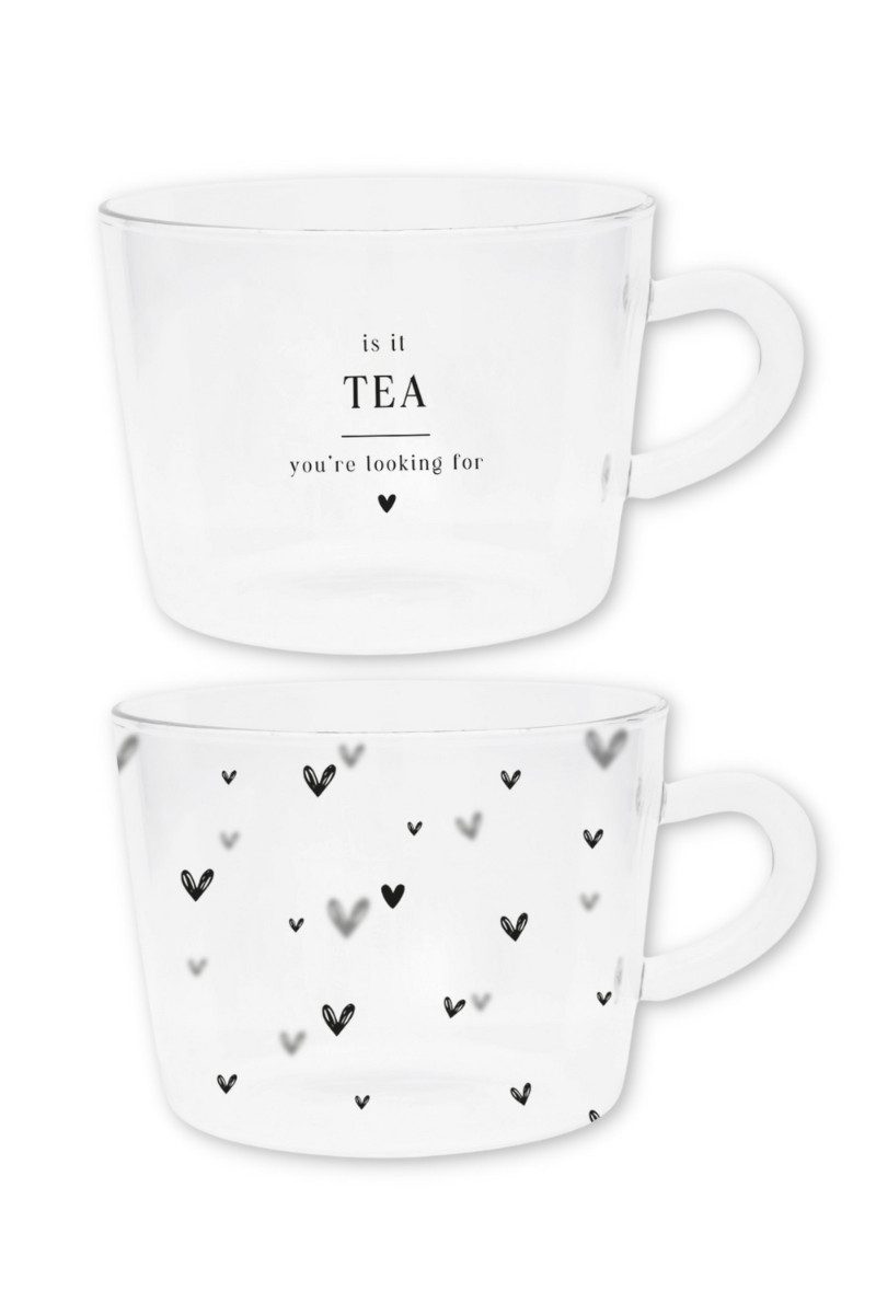 Geschirr-Set Teeglas mit Henkel 2er Set - TEA/HERZEN - transparent