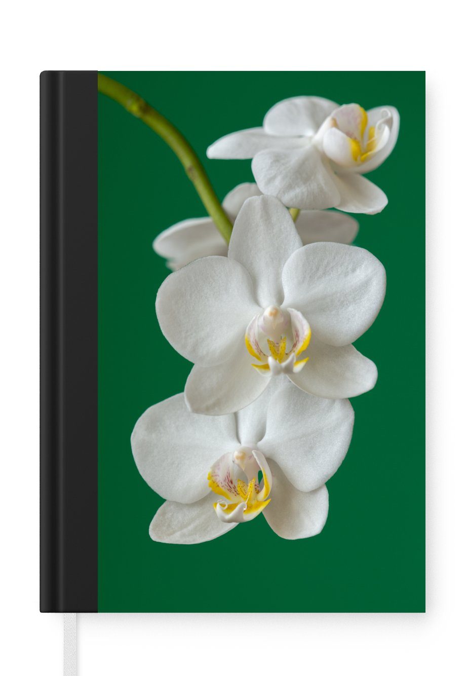 MuchoWow Notizbuch Orchidee mit grünem Hintergrund, Journal, Merkzettel, Tagebuch, Notizheft, A5, 98 Seiten, Haushaltsbuch