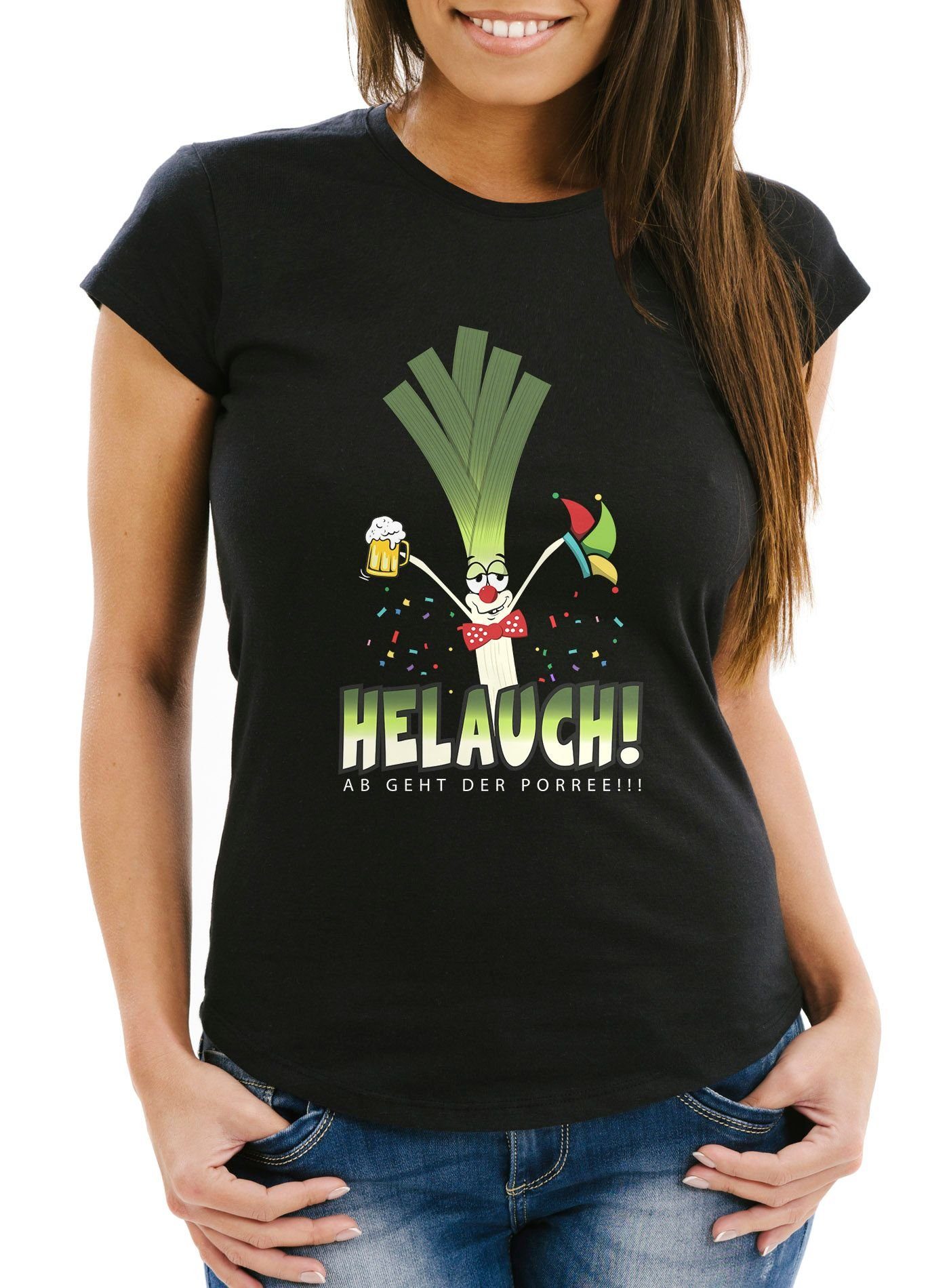 MoonWorks Print-Shirt Damen T-Shirt Karneval Fasching Fastnacht Helauch  Lauch Helau lustig Fun-Shirt Moonworks® mit Print