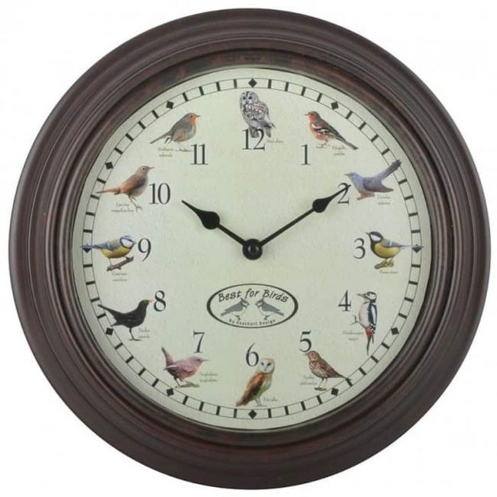 Esschert Design BV Wanduhr Uhr mit Vogelgezwitscher