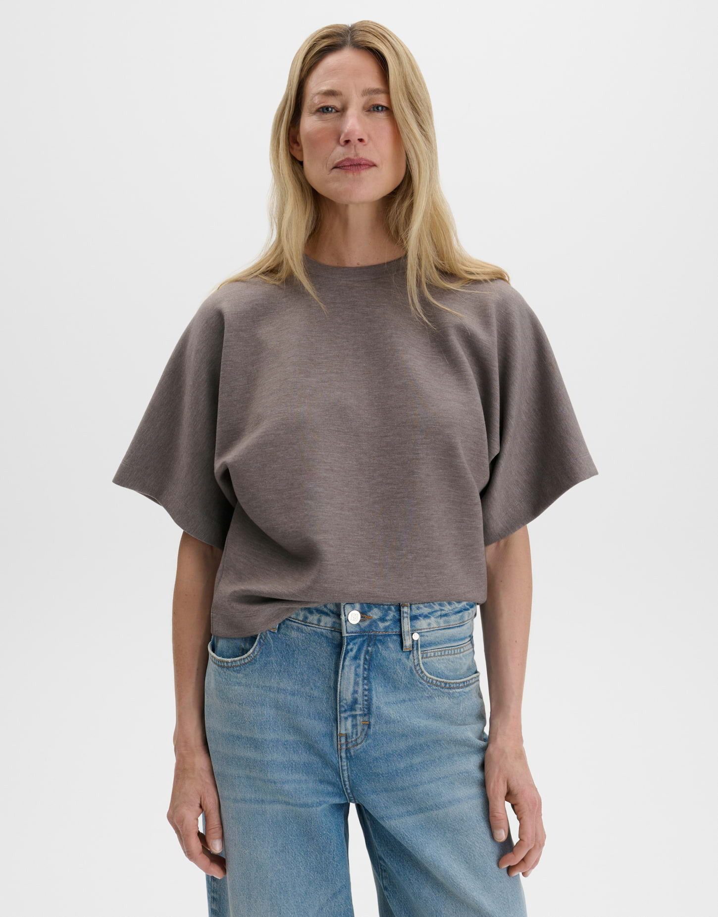 someday Sweatshirt Ubena aus weichem Scuba Sweat Oversized-Silhouette mit kurzem Fledermausärmel und Mélange-Optik