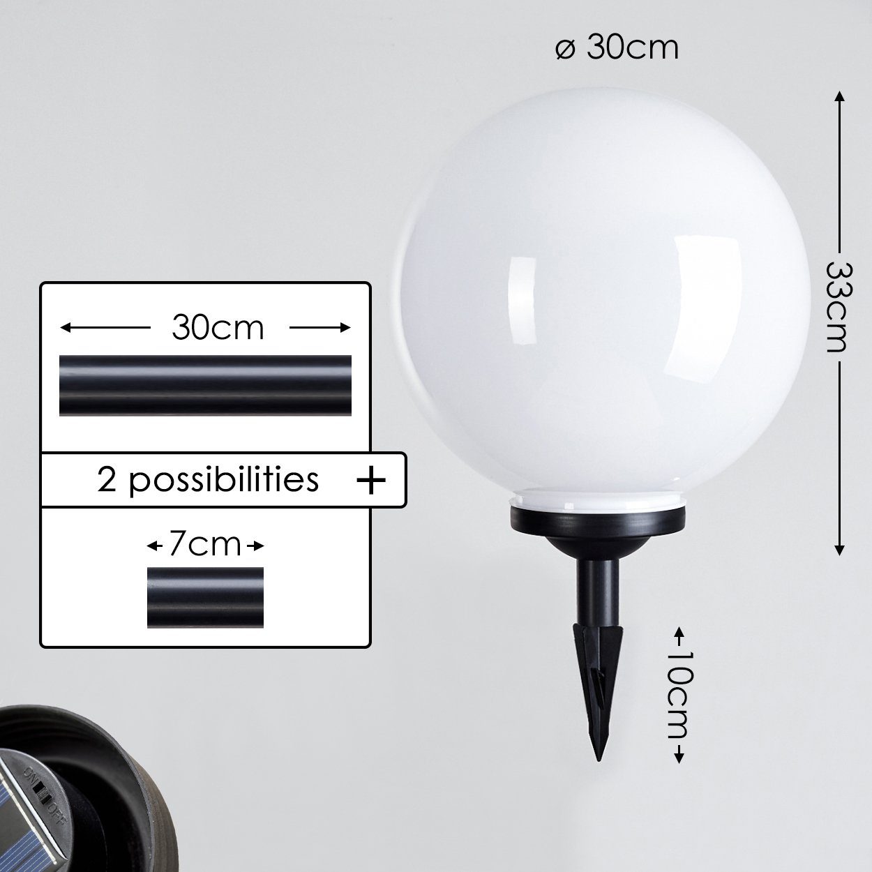 hofstein LED Solarleuchte 3000 Außenleuchte Kugellampe, mit aus Ø30cm, »Lasa« Erdspieß, weißem ausziehbarem mit Solarleuchte Kelvin, Ein/Aus-Schalter Kunststoff