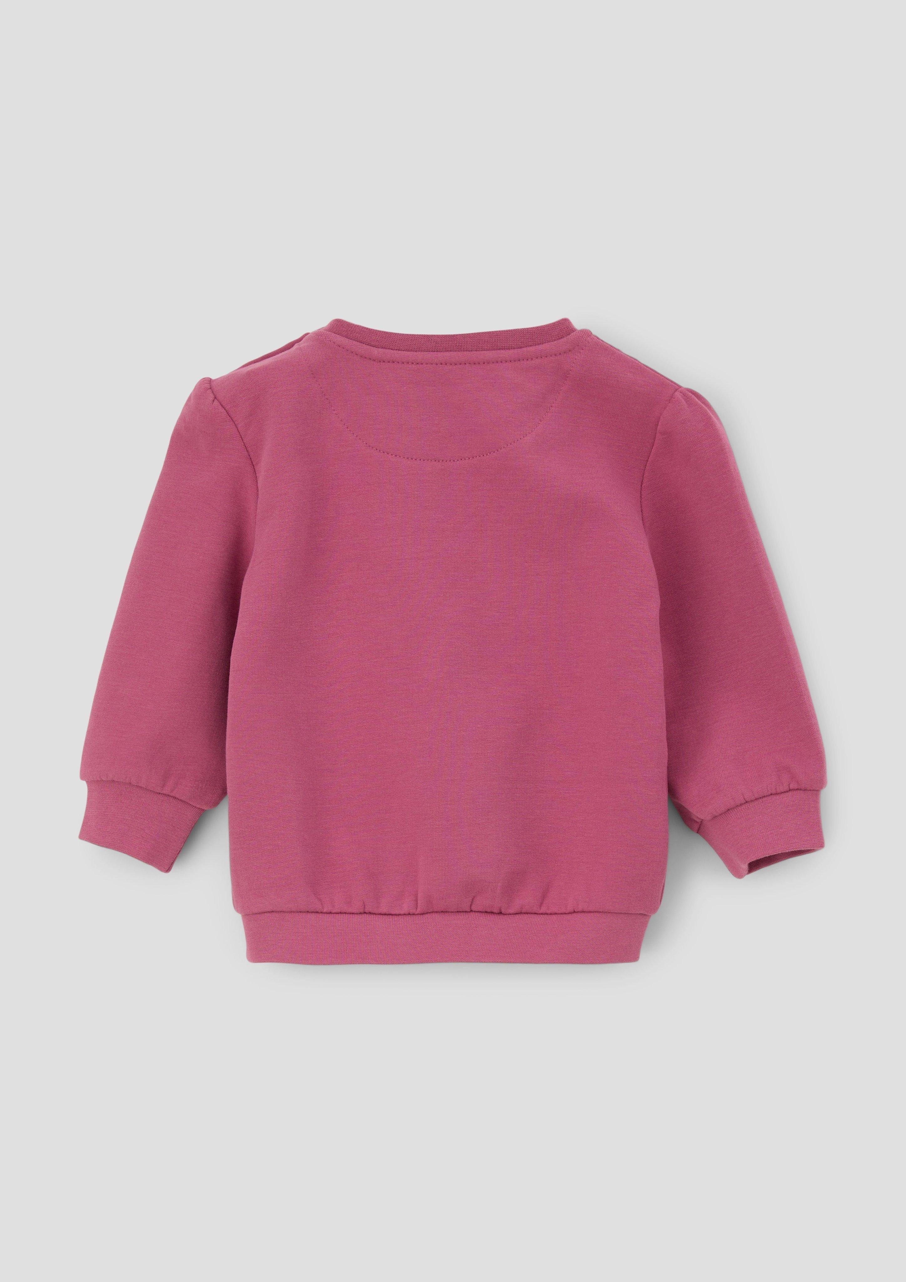 Sweatshirt Frontprint Raffung s.Oliver mit Sweater pink Fransen, Pailletten,