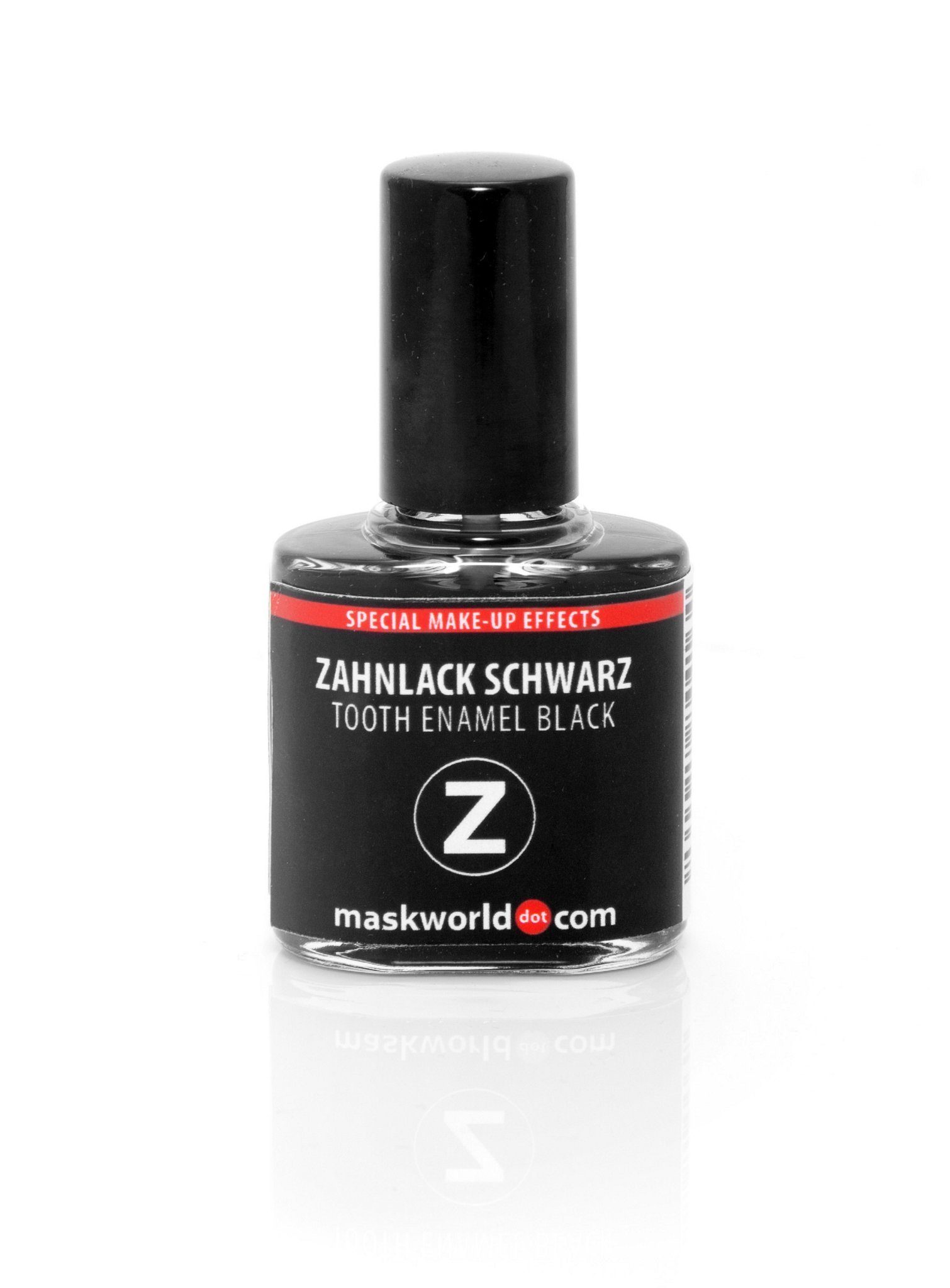 Maskworld Theaterschminke Zahnlack schwarz 10ml Pinselflasche, Profi-Schminkzubehör für spektakuläre Effekte
