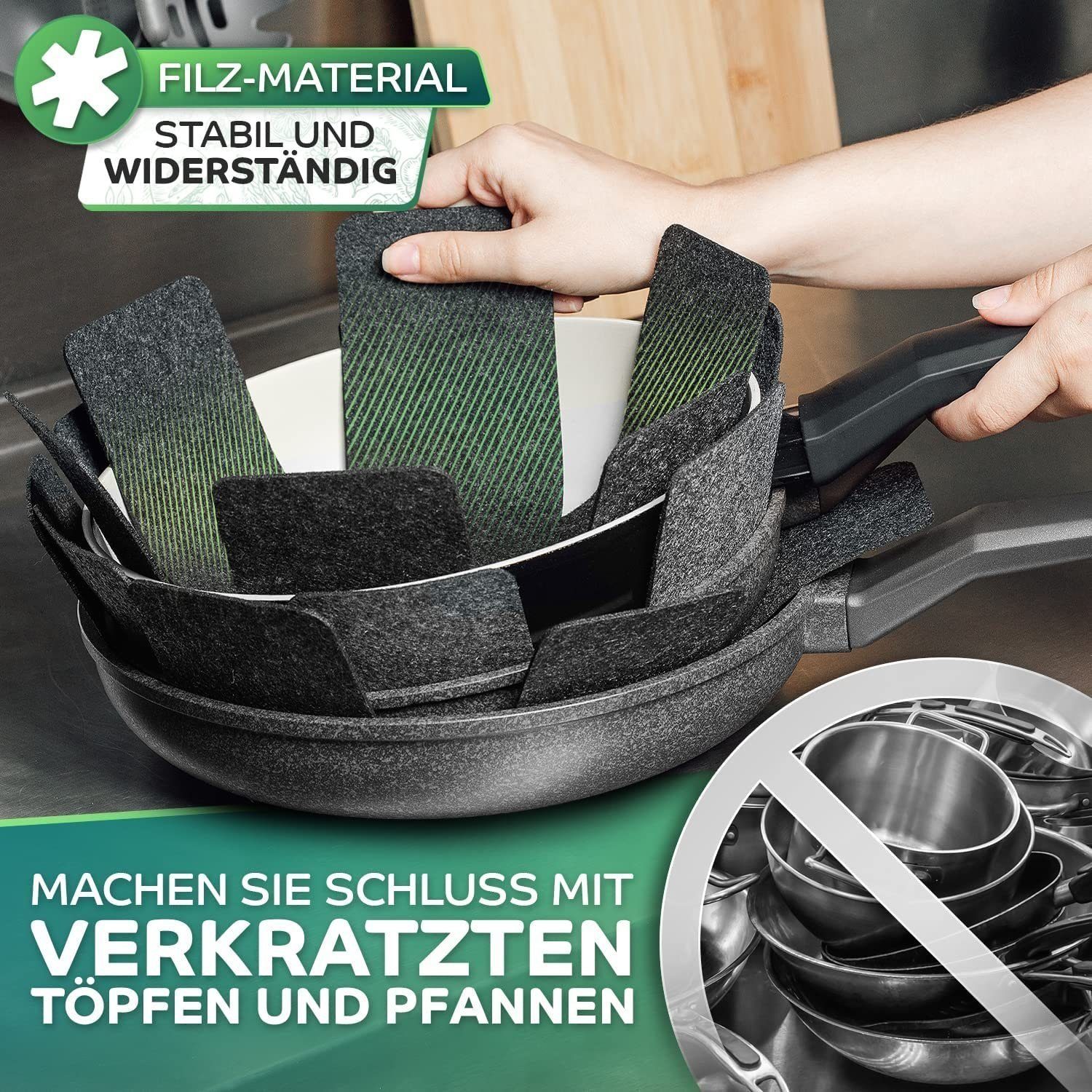 Sidorenko Pfannenschoner Pfannenschoner Filz - 12er Set - 38 cm - Pfannenschutz, Stapelschutz für perfekten Pfannen Schutz, 12-tlg., Topfschoner Anpassbare Größe