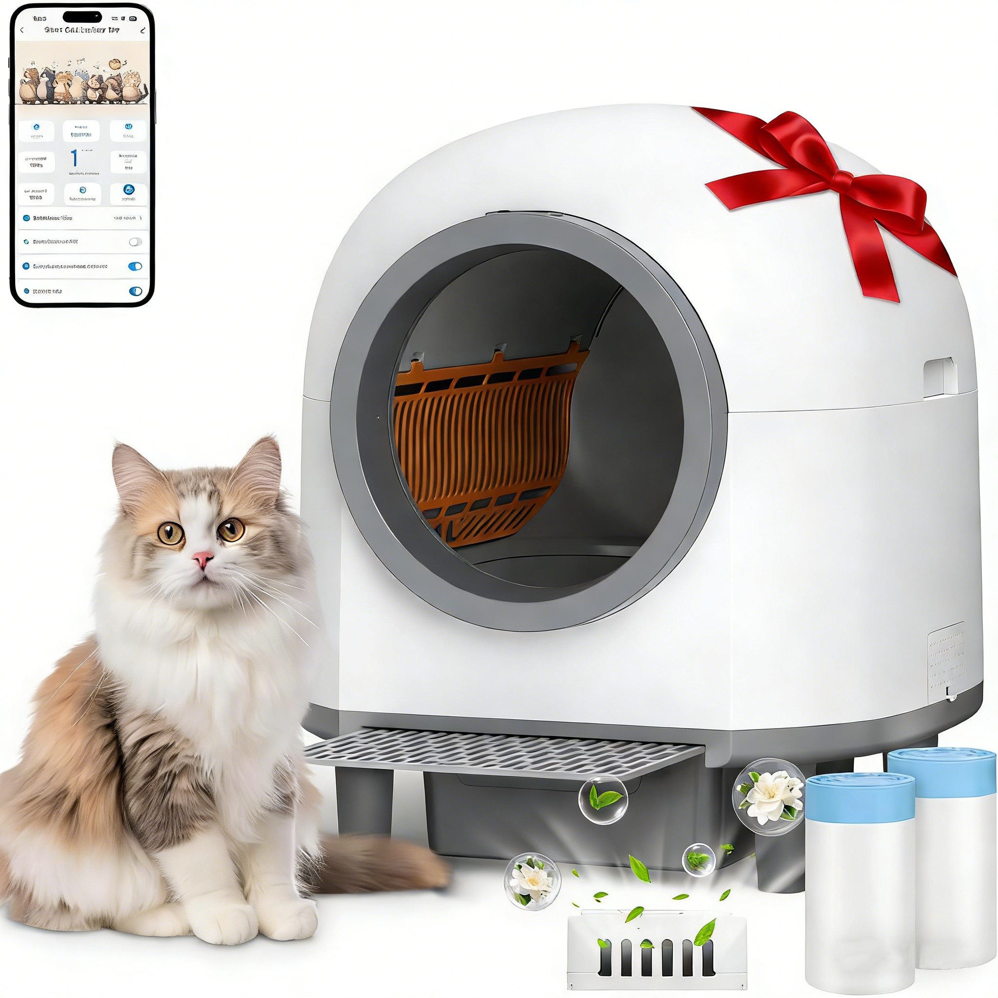 Kityhome Katzenecktoilette Katzentoilette 80L Selbstreinigende Elektrisches Katzenklo mit App, 80L+8.5, Große, Geruchsbeseitigungfür, sicher, Mehrere Katzen