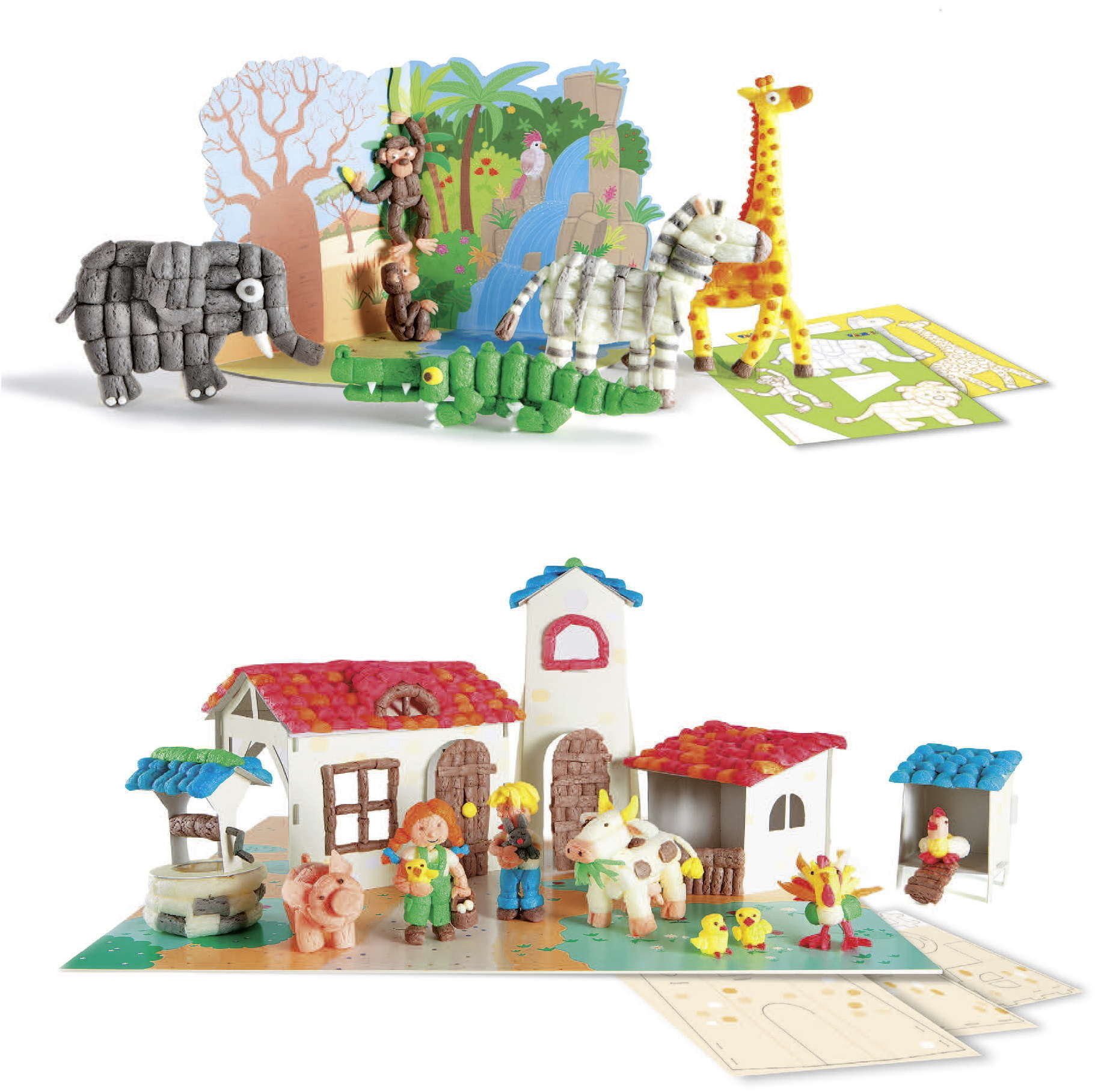 PlayMais Kreativset Bastel Kreativität Classic 6er Set 3x Farm 3x Jungle Pappbögen 160811