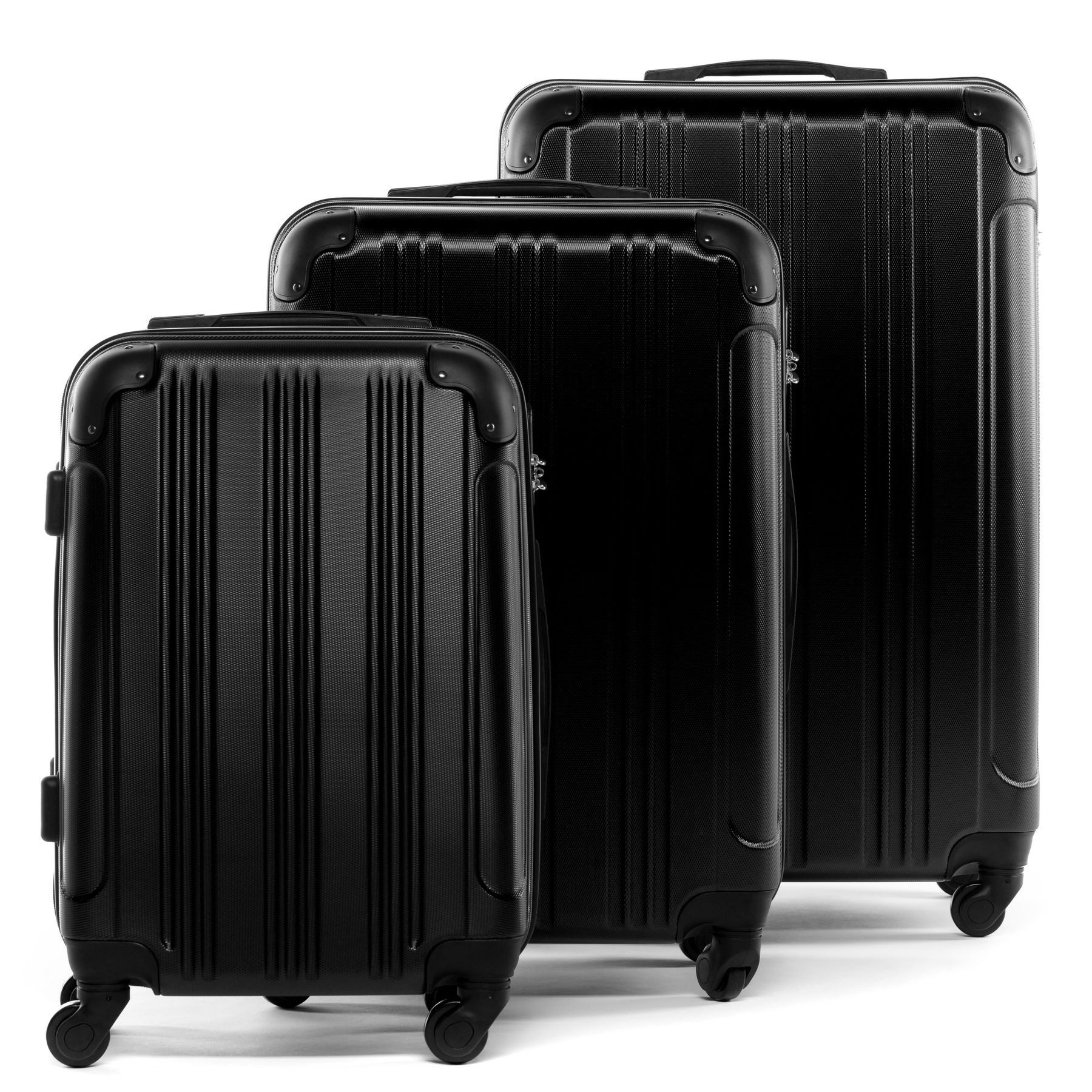 FERGÉ Kofferset Hartschale 3 teilig Koffer Set mit Schutzecken QUÉBEC, 4 Rollen, (3er Kofferset stabil und leicht mit Zahlenschloß, 3 tlg., Hartschalen-Trolley Set 3 Größen Handgepäck Koffer M XL), Trolley 3er Koffer Set, Reisekoffer 4 Rollen, Premium Rollkoffer