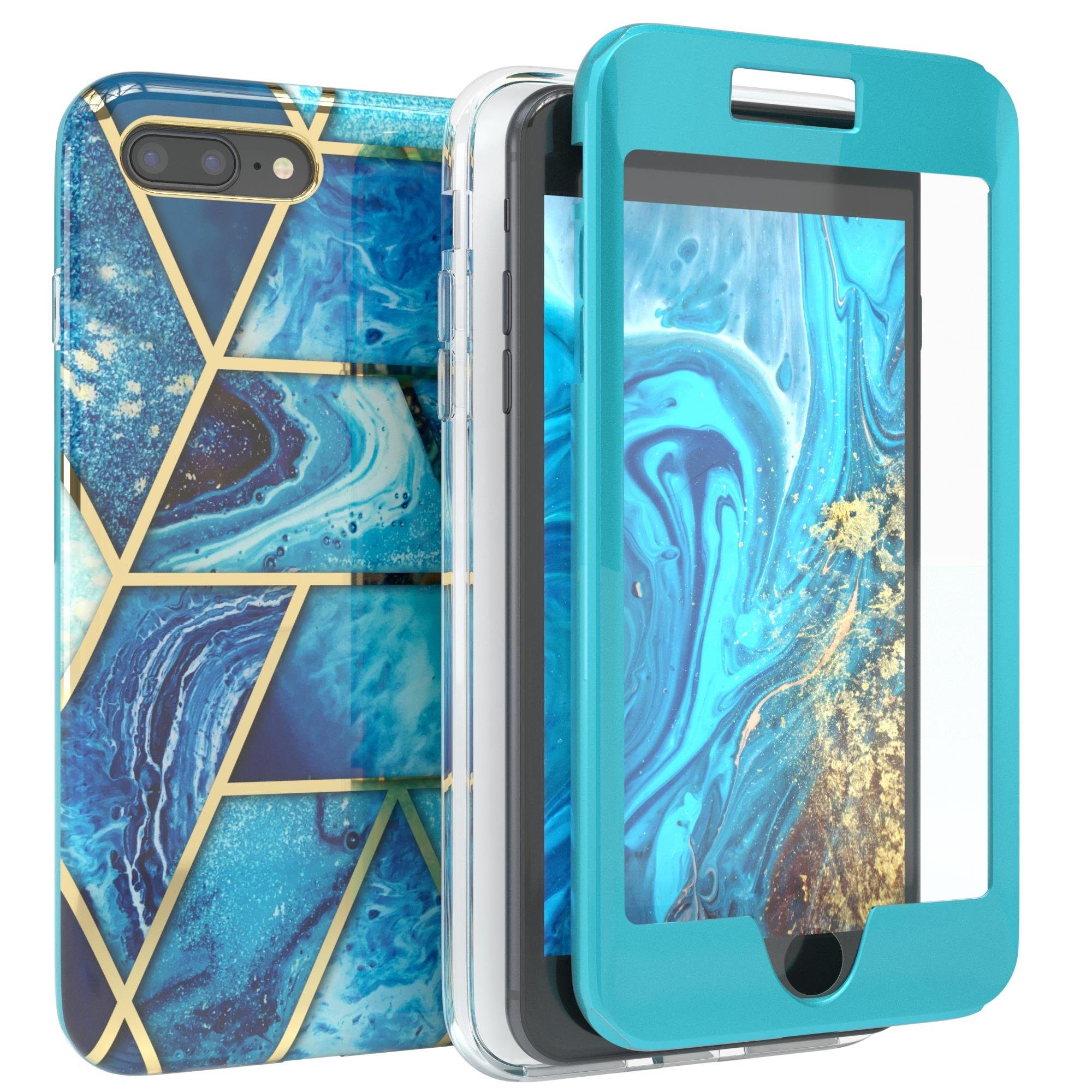 EAZY CASE Handyhülle IMD Fullcover Case für Apple iPhone 8 Plus / 7+ 5,5 Zoll, Schutzfolie Schutzhülle mit Kameraschutz Komplettschutz Backcover Blau