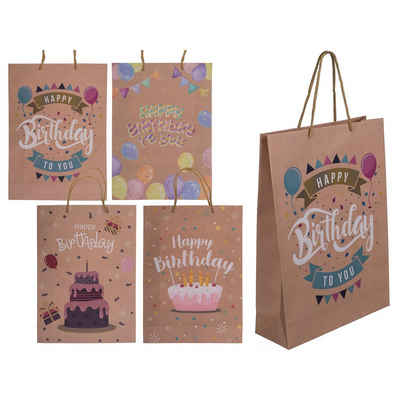 ReWu Geschenkbox Geschenktüten Set 4fach aus Kraftpapier Happy Birthday