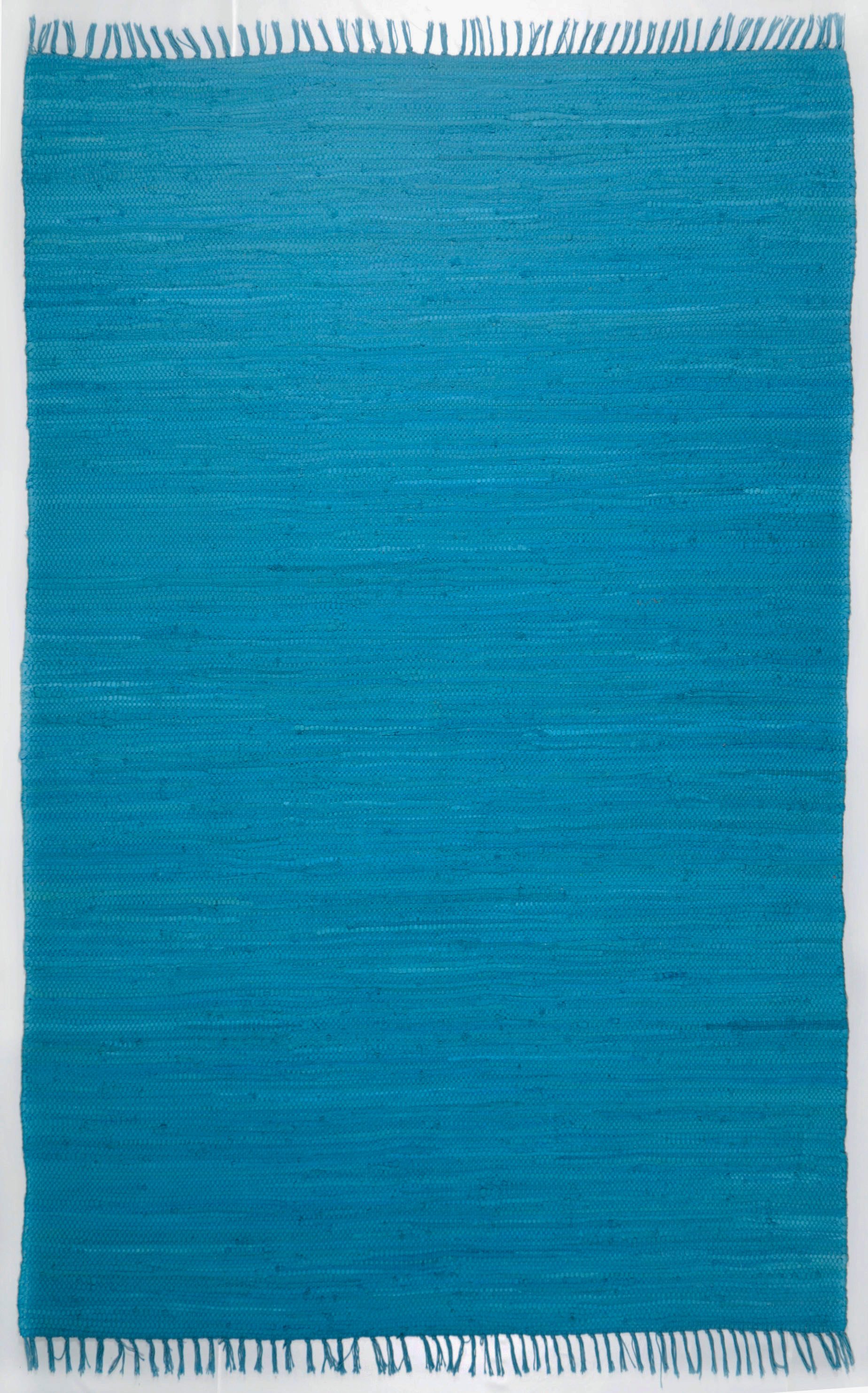 THEKO Teppich Happy Cotton, rechteckig, Höhe: 5 mm, Handweb Teppich, Flachgewebe, reine Baumwolle, handgewebt, mit Fransen