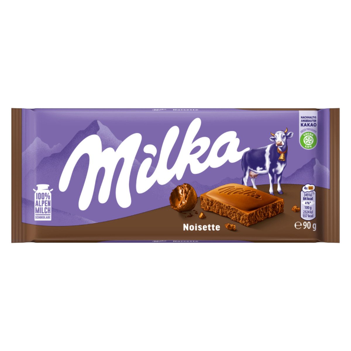 MILKA Schokolade, Milka Alpenmilch Schokolade mit aromatischer Haselnussmasse 90g
