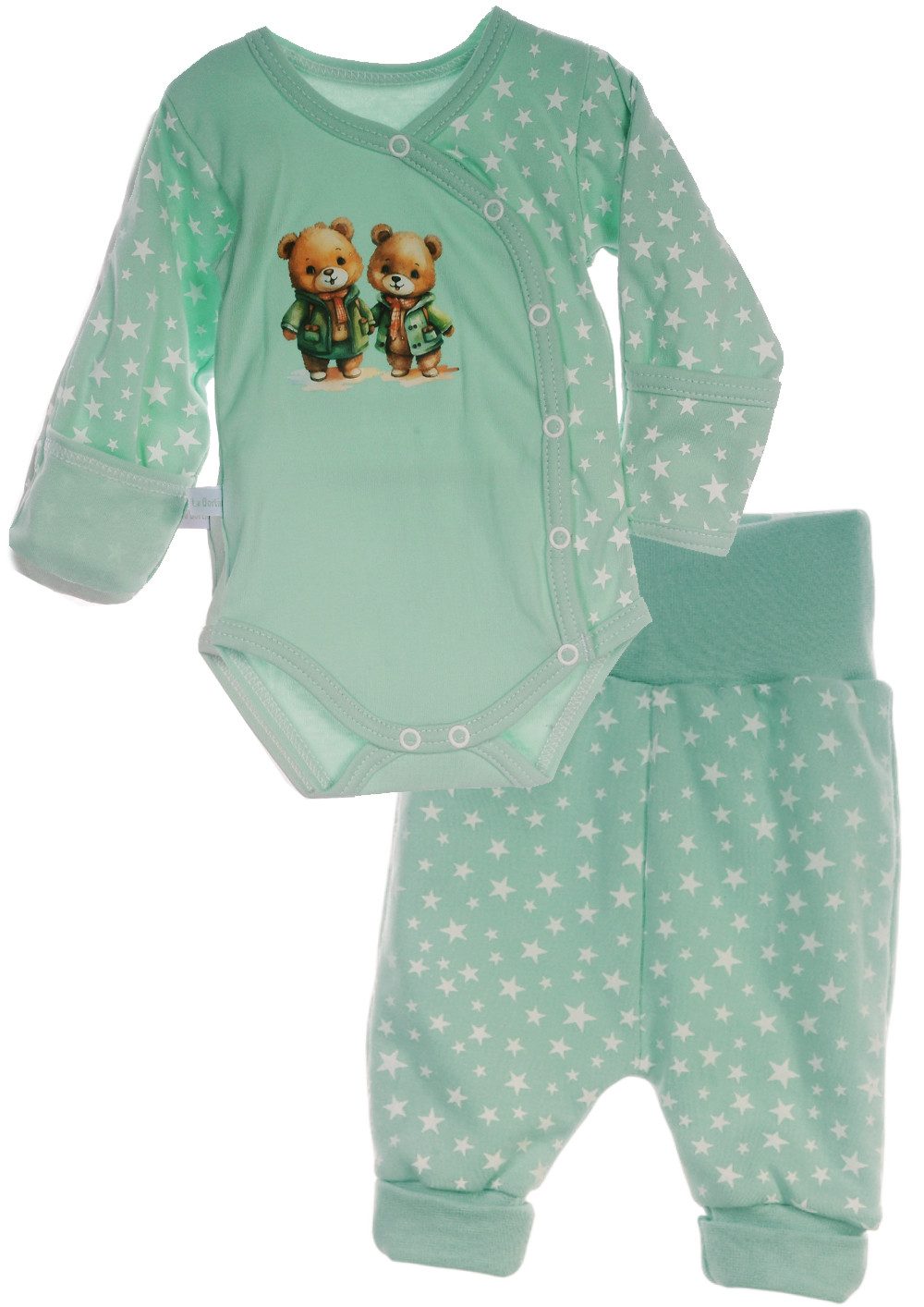 Body & Hose Wickelbody Mitwachshose Baby Anzug Set in Mintgrün mit Bären
