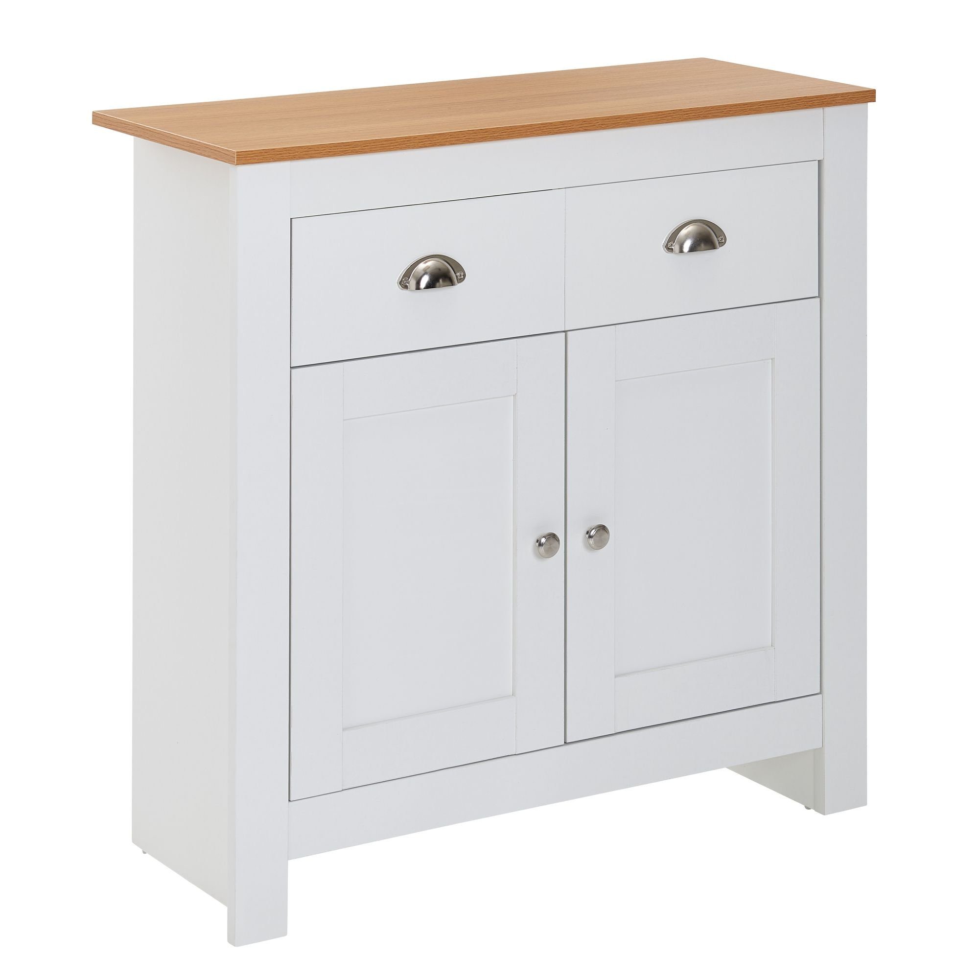 Sideboard Sideboard mit 2 Schubladen 79x81x34,5 cm Kommode Weiß / Eiche Modern