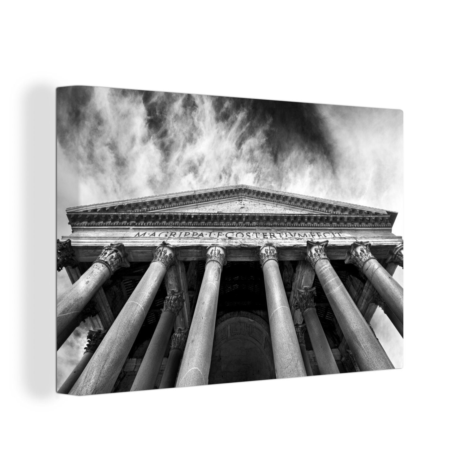 OneMillionCanvasses® Leinwandbild Pantheon in Rom schwarz und weiß von unten, (1 St), Wandbild Leinwandbilder, Aufhängefertig, Wanddeko, 30x20 cm