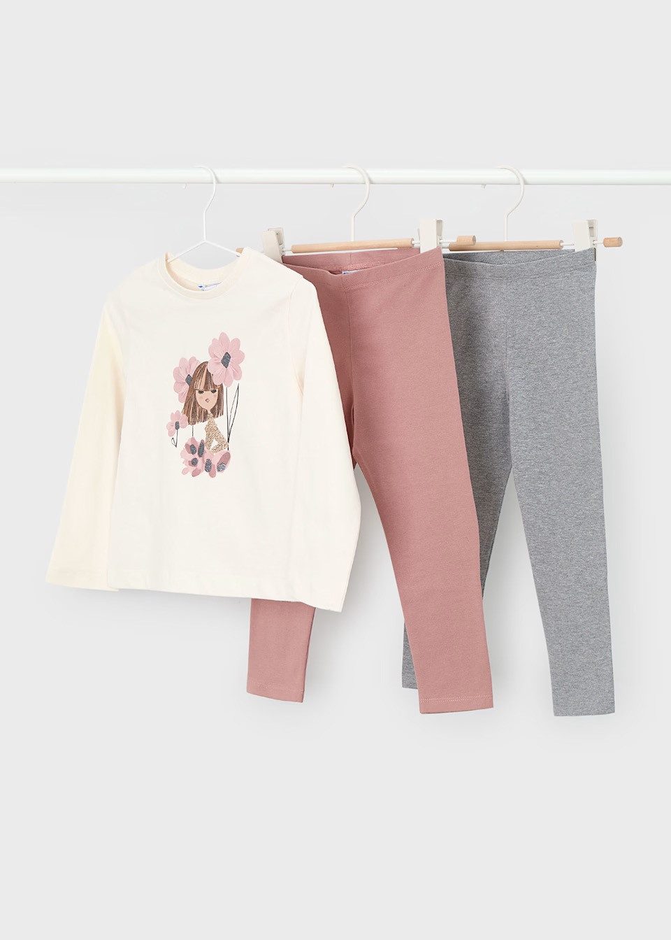 Mayoral Shirt & Leggings 3-teiliges Mädchen-Set: Langarmshirt mit Print & 2 Leggings (472447)
