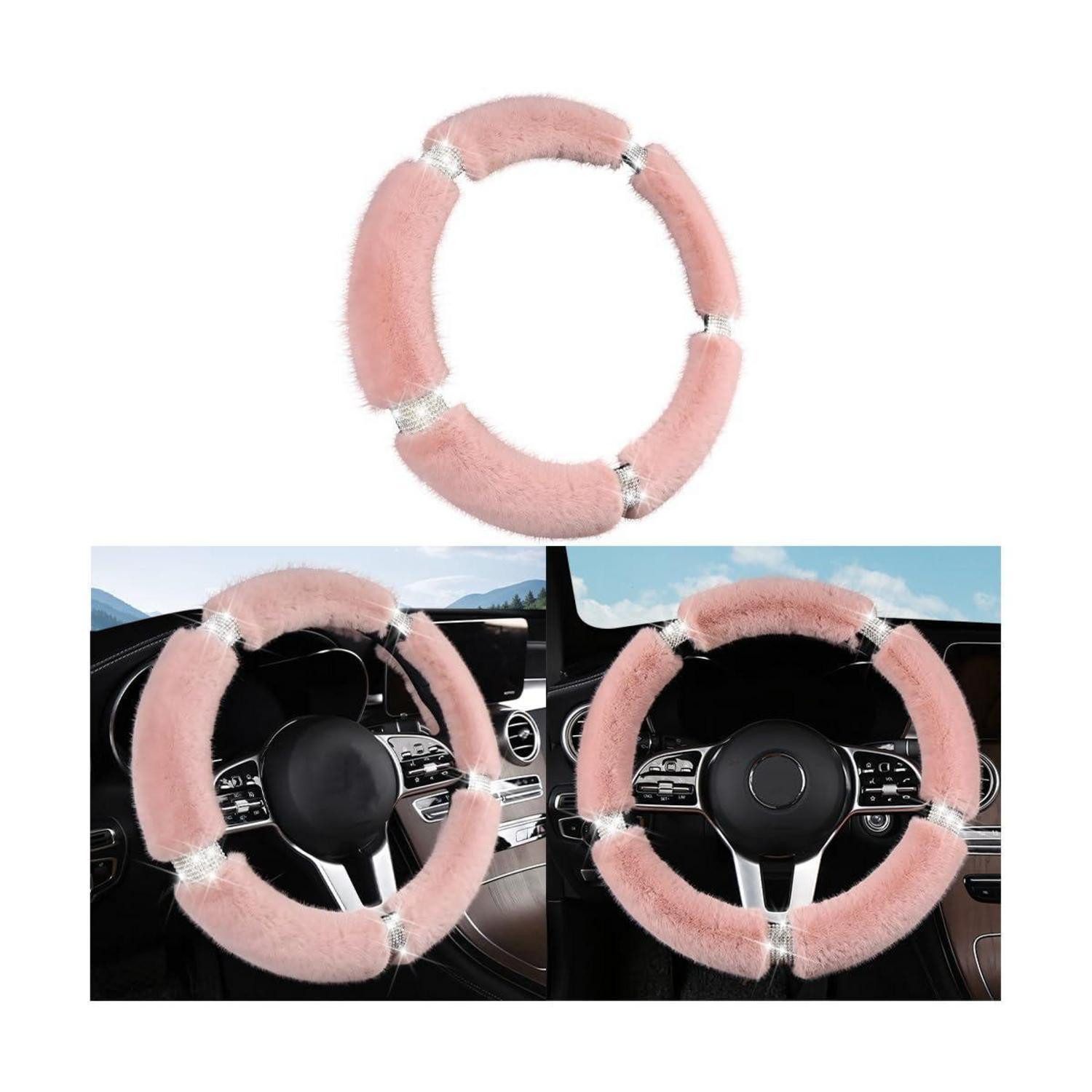 LuxusKollektion Lenkradbezug Lenkradabdeckung Plüsch atmungsaktiv Diamant universal Rosa