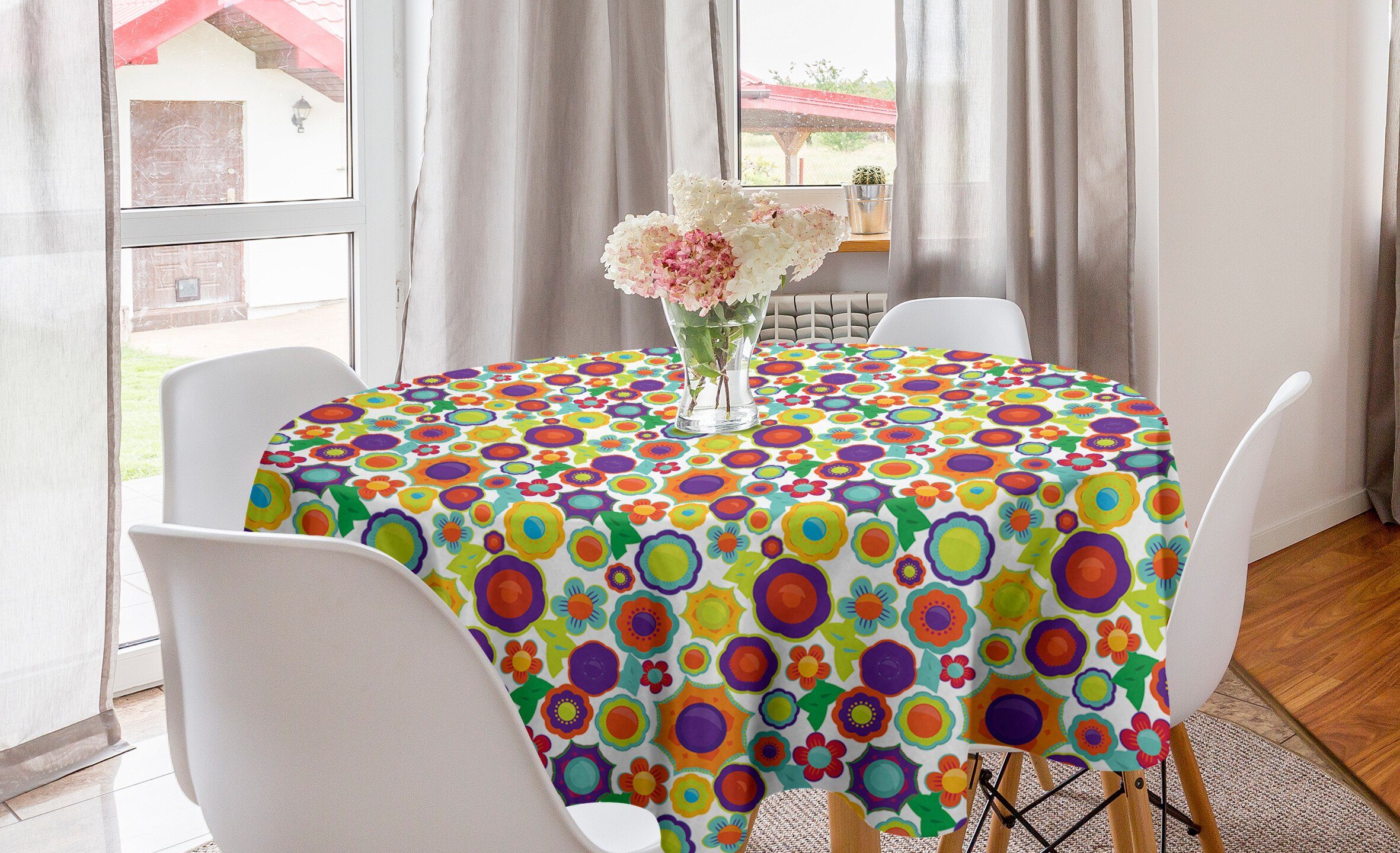Dekoration, Abdeckung für Kreis Tischdecke Blumen-Cartoon-Muster Küche Esszimmer Abakuhaus Tischdecke Blumen Lustige