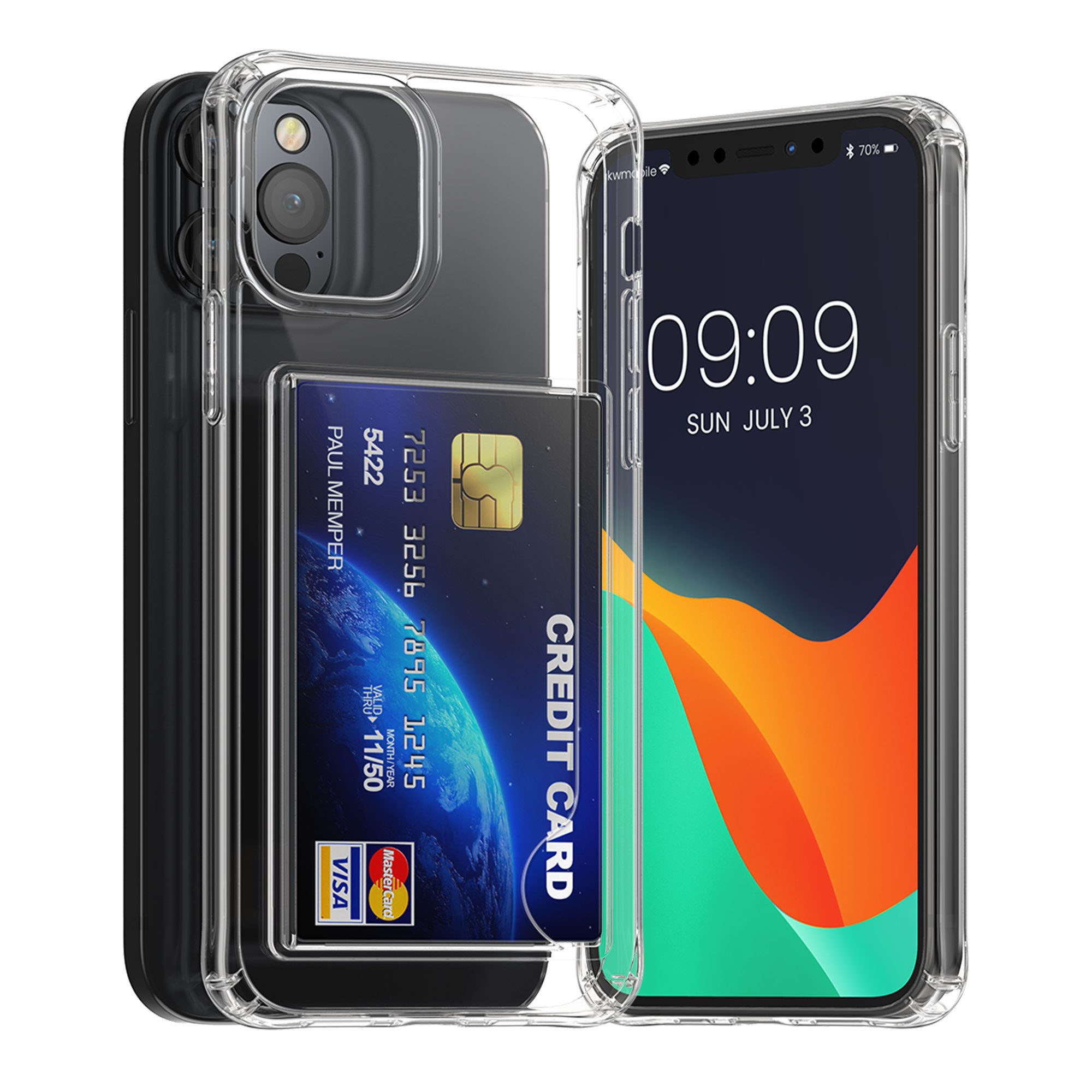 kwmobile Handyhülle Hülle für Apple iPhone 12 / 12 Pro Handyhülle, Kunststoff TPU Cover mit Kartenfach - Hartes Case - Schutzhülle
