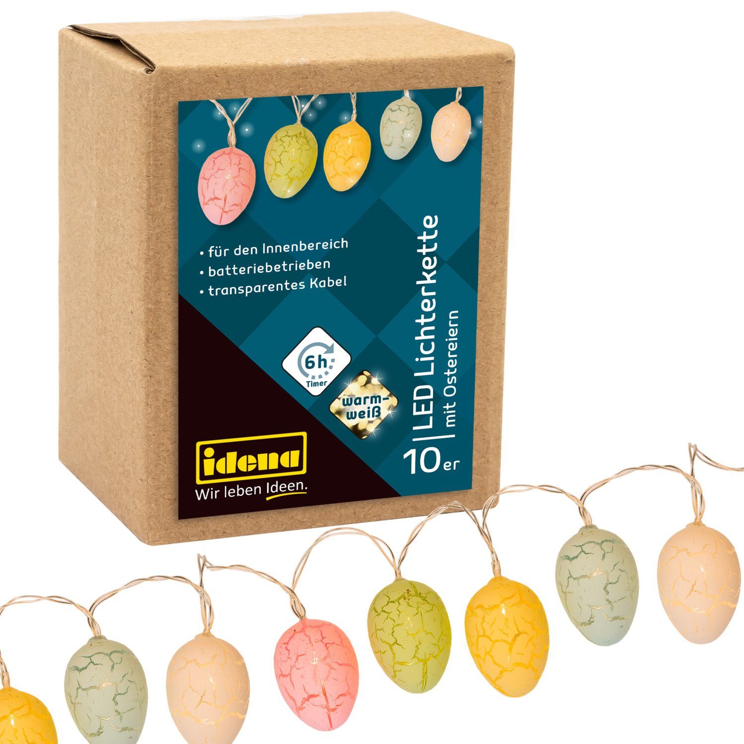 Idena LED-Lichterkette Idena 30132 - LED Lichterkette für Ostern, mit 10 LEDs in Warmweiß