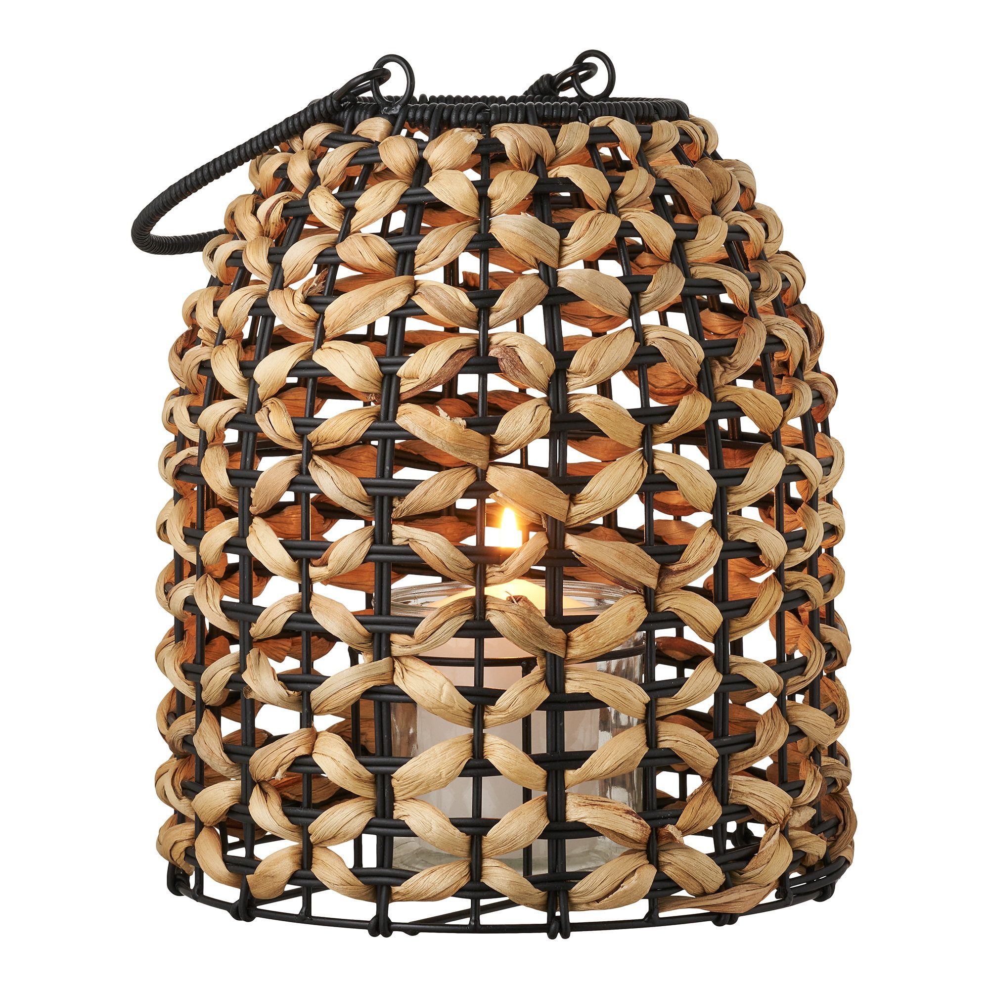 tinkaro LED Laterne Laterne Pinto aus Polyrattan und Wasserhyazinthe 24 x 24 x 28,5 cm, Windlicht aus Polyrattan und Wasserhyazinthe für Wohnbereiche