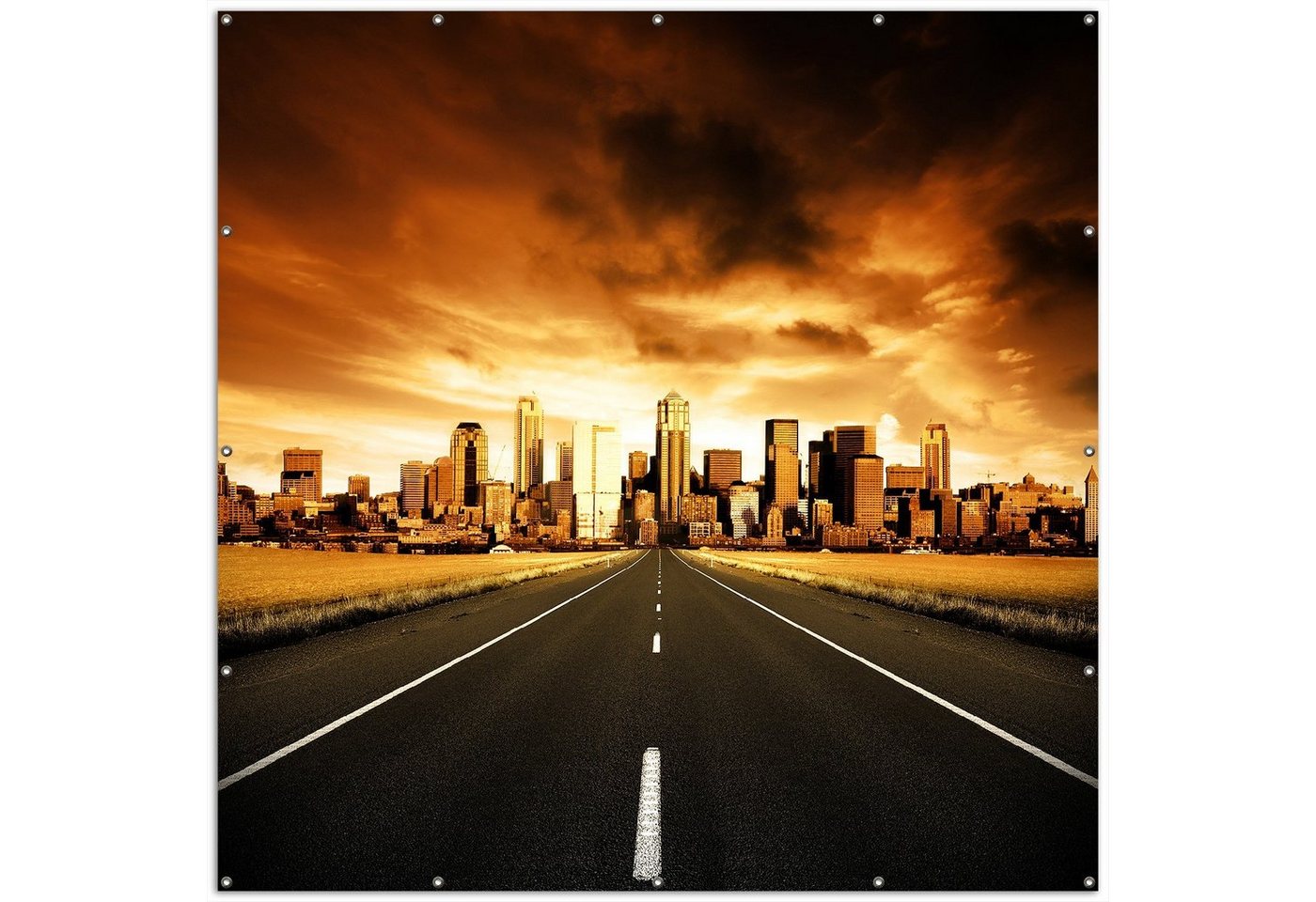 Thumbnail - Wallario Sichtschutzzaunmatten Skyline am Ende der Straße, rund