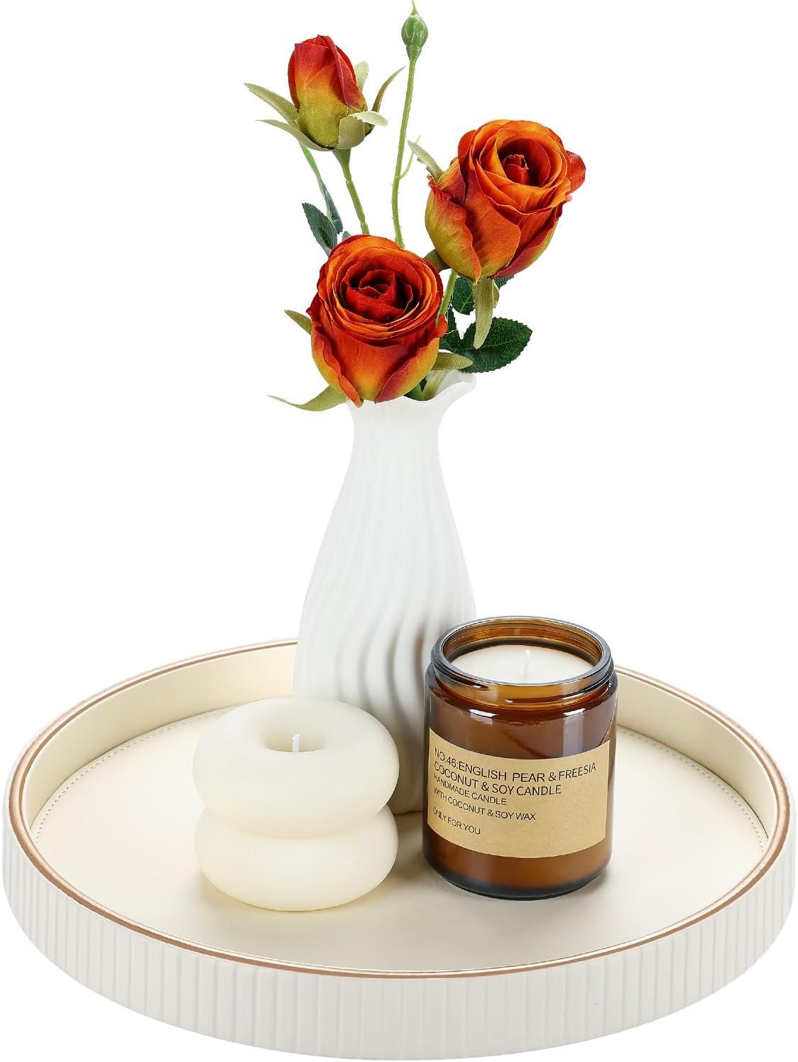 Coonoor Dekotablett Leder Rund Deko Tablett Tischtablett Küchentablett