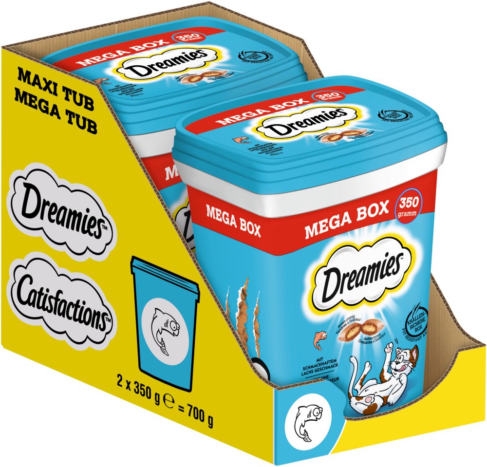 Dreamies DREAMIES™ Box Lachs 2 x 350g, Snack für: Katze