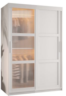 Beautysofa Kleiderschrank Moderne, praktische, geräumige Garderobe mit Verglasung FLORES III (Farbe:weiß,schwarz) B:120/150/200/H:200/T:62cm