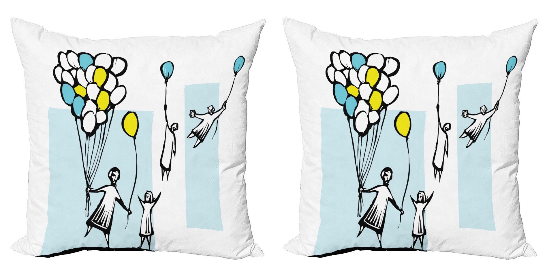 Kissenbezüge Modern Accent Doppelseitiger Digitaldruck, Abakuhaus (2 Stück), Zirkus Blaue und gelbe Luftballons