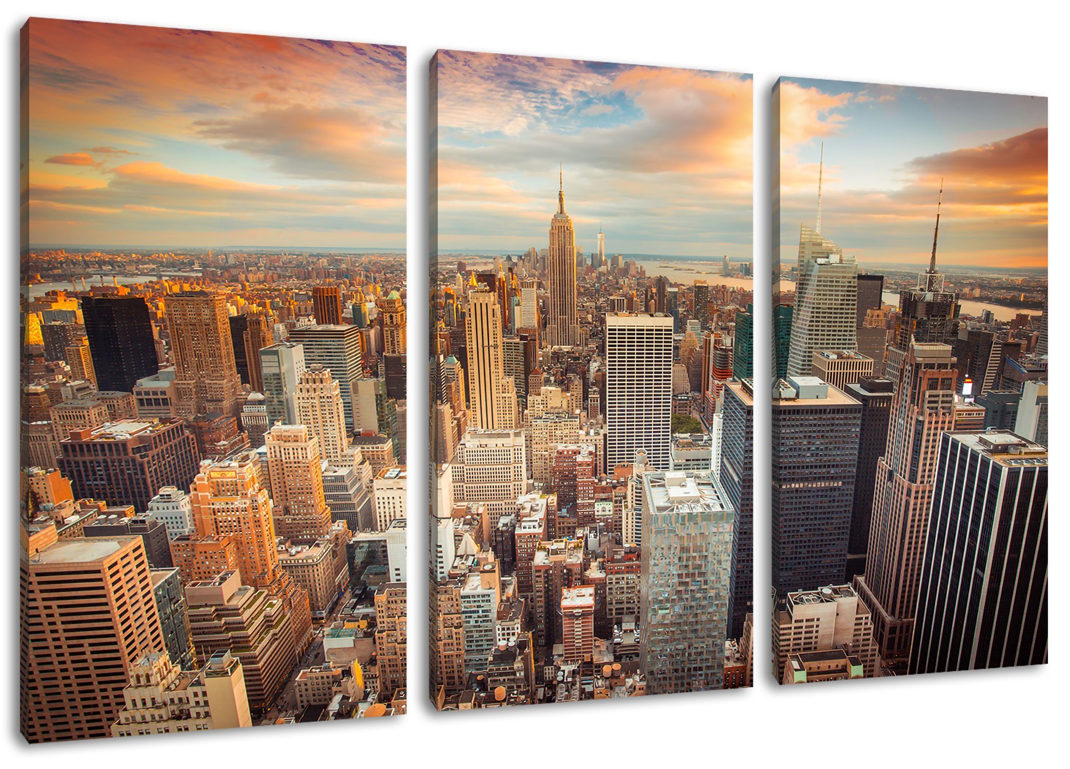 (1 inkl. St), Skyline Leinwandbild New von Skyline Pixxprint von New York 3Teiler (120x80cm) Zackenaufhänger Leinwandbild York, bespannt, fertig