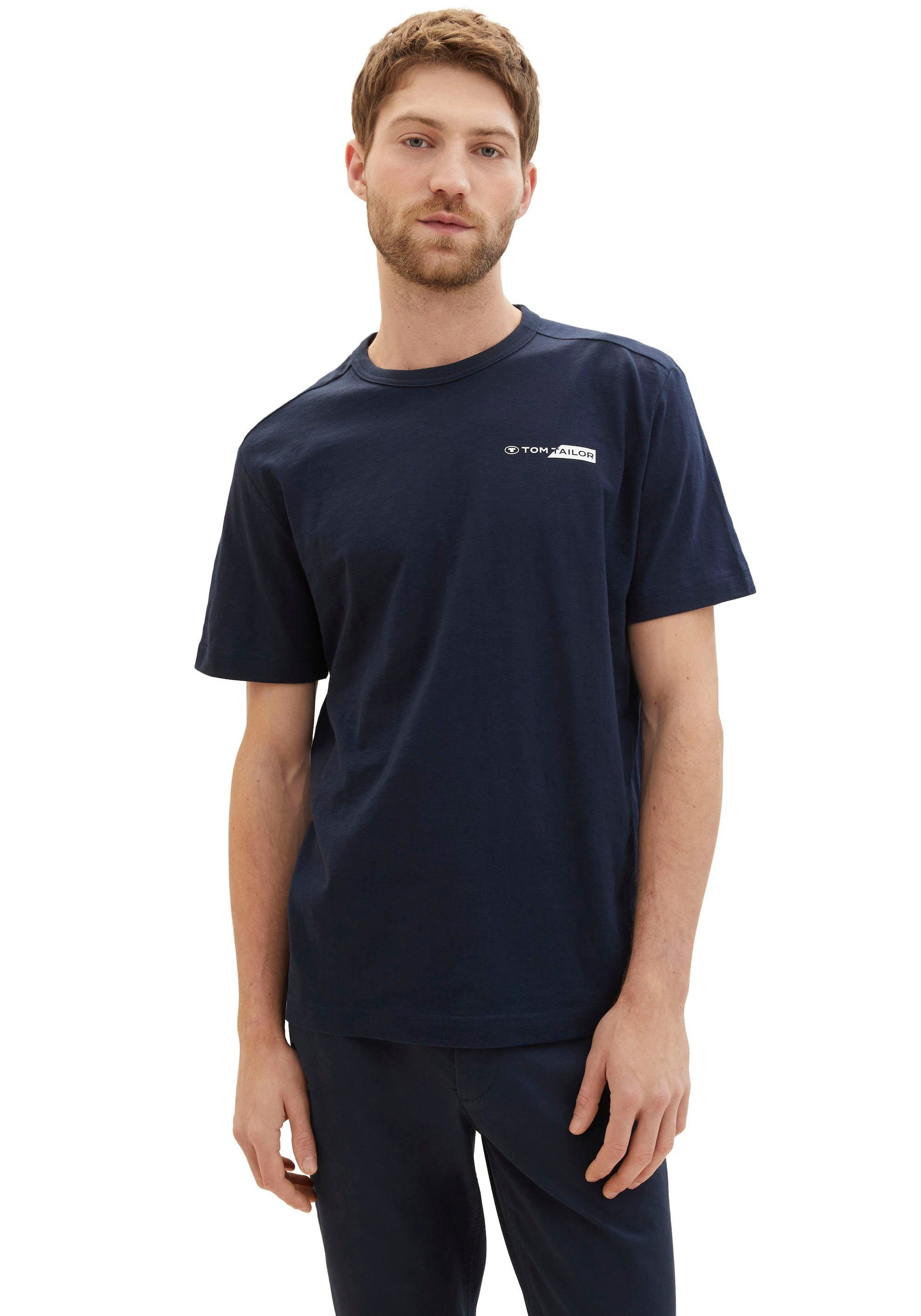 TOM TAILOR Rundhalsshirt in melierter Optik und mit Logo-Print