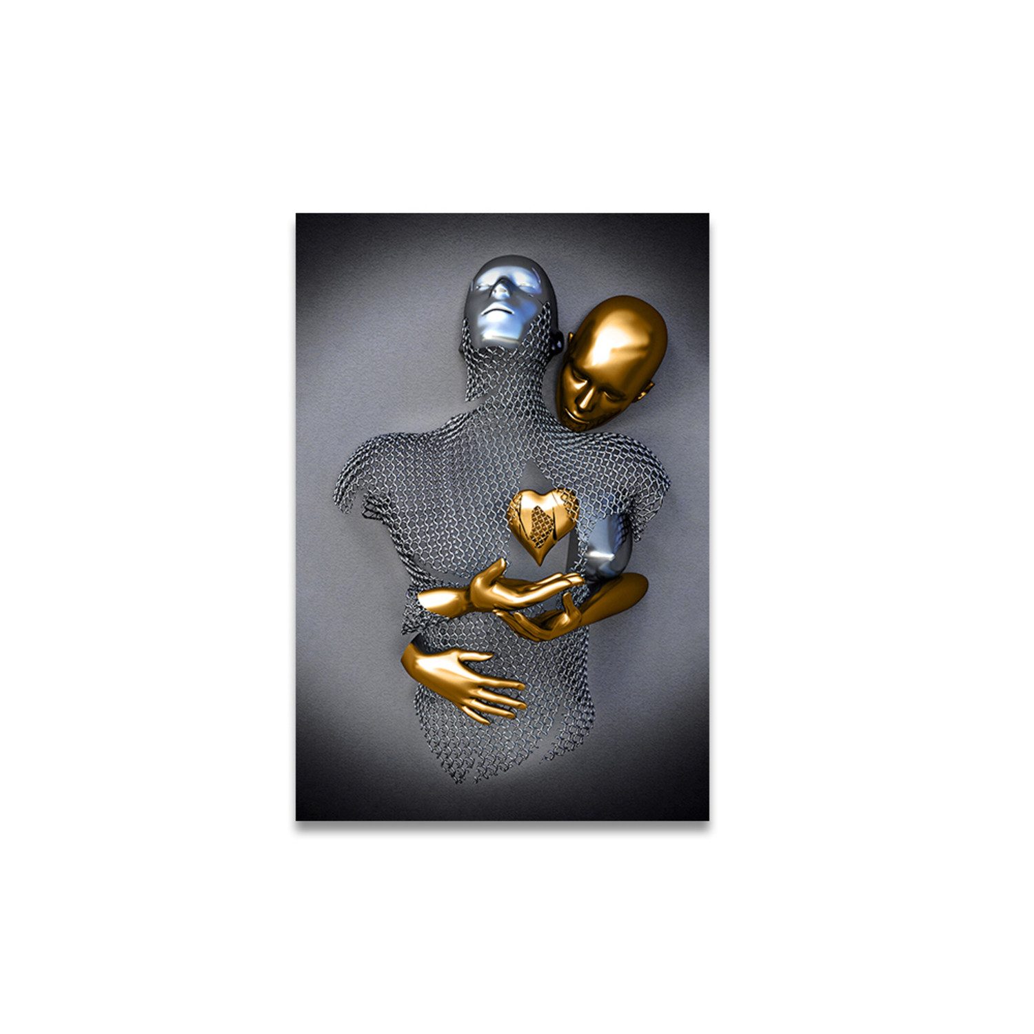 TPFLiving Kunstdruck OHNE RAHMEN, Skulpturen Liebespaar - auch im 3er Set erhältlich - (Leinwandbild XXL), Farben: Farben: Schwarz, gold - Größe: 20x30cm