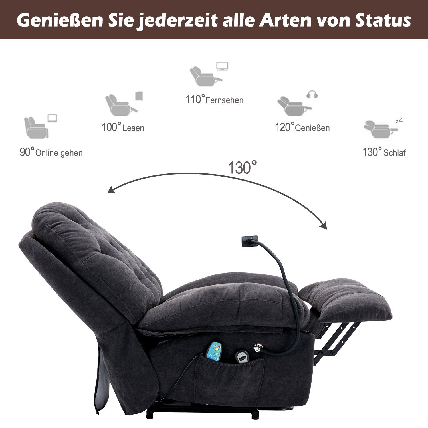 Odikalo Massagesessel Loungesitz Sessel gepolstert Liegestuhl Blau/Weiss/Grau Massagestuhl