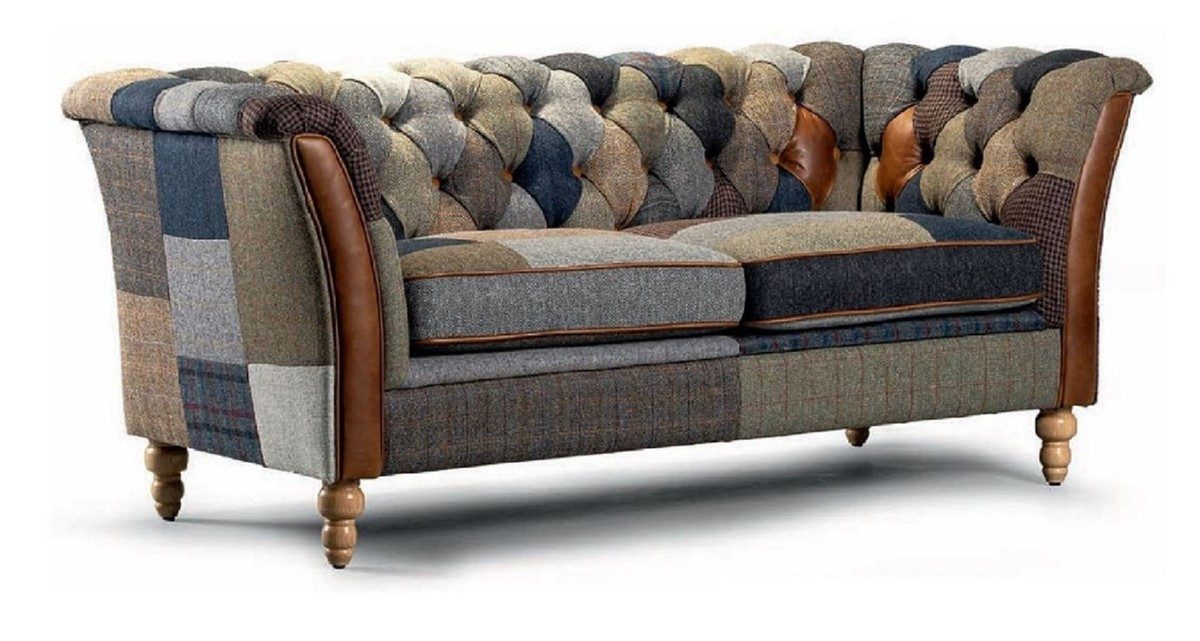 Casa Padrino Chesterfield-Sofa Casa Padrino Luxus Chesterfield 2er Sofa Bunt / Braun 186 cm