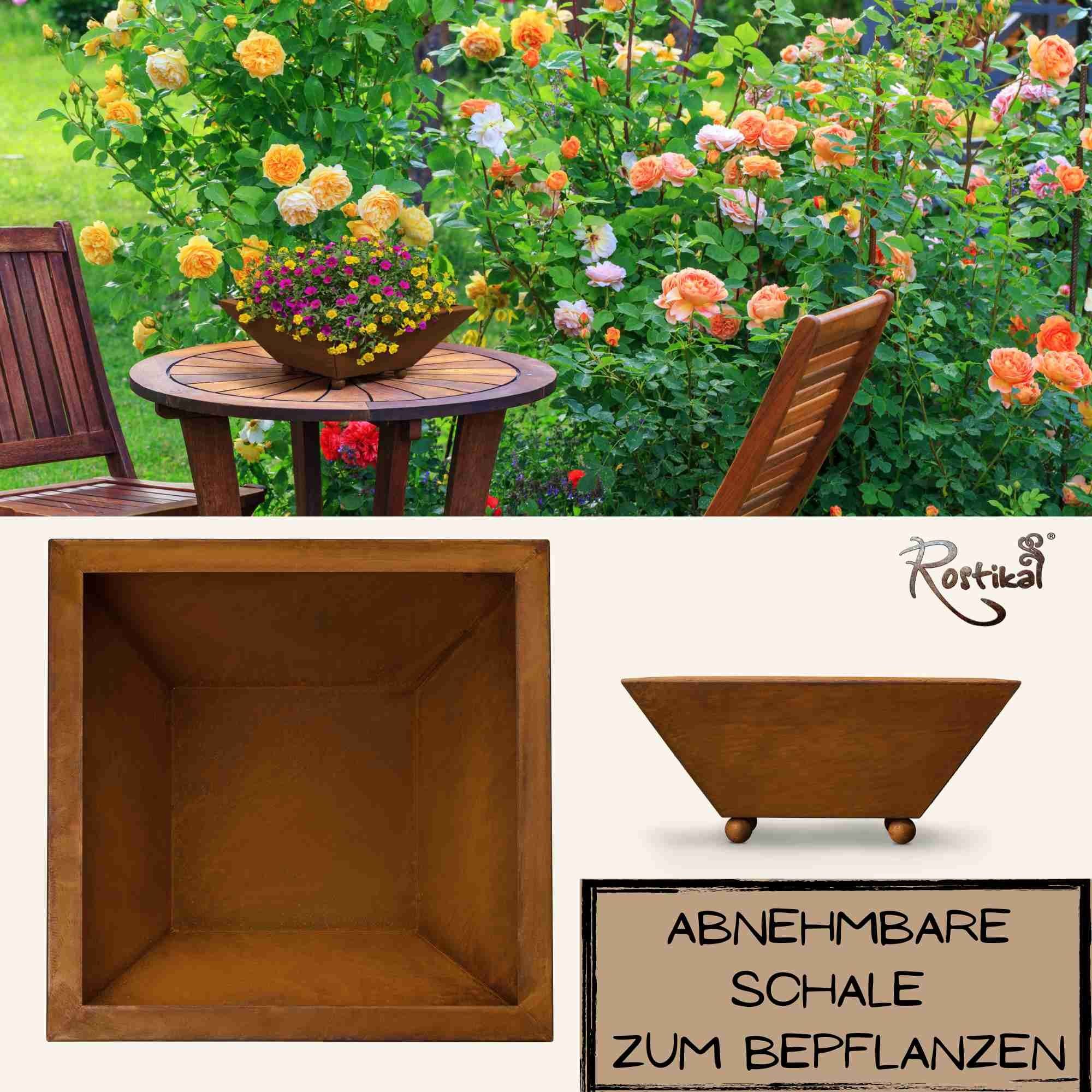 Rostikal Blumenständer Blume des Lebens Deko Säule Garten Pflanzschale (Set, Säule mit Pflanzschale), echter Rost