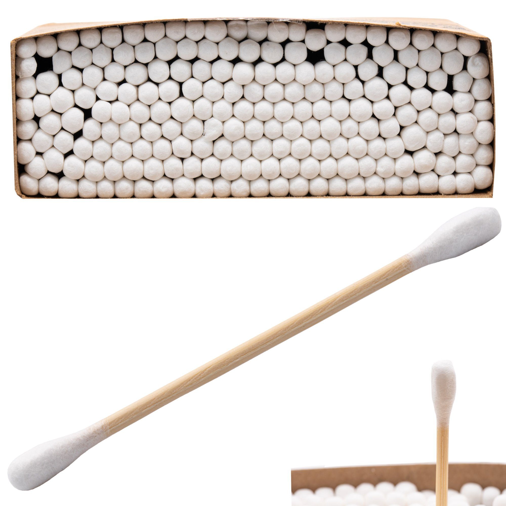 BENSON Wattestäbchenspender 200-1600 Wattestäbchen Ohrenstäbchen Baumwolle, (200-tlg), Ohrenreiniger, Bambusstäbchen, Bio