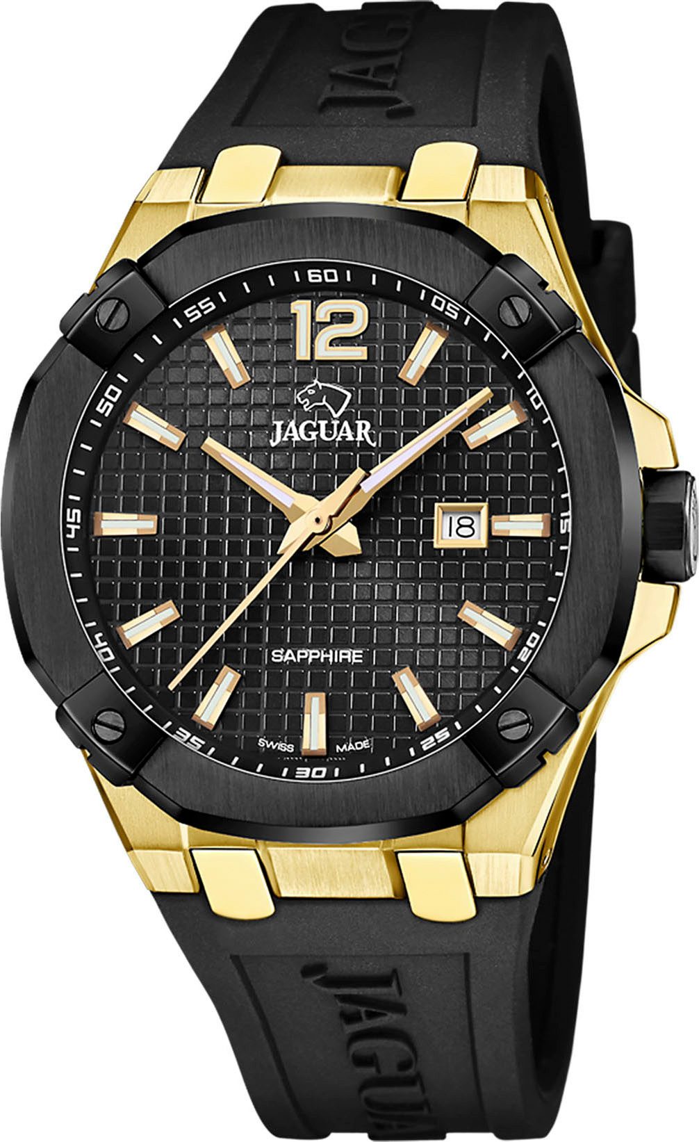 Jaguar Quarzuhr Diplomatic J1012/1, Armbanduhr, Herrenuhr, Swiss Made, analog, Tag, Kautschukarmband