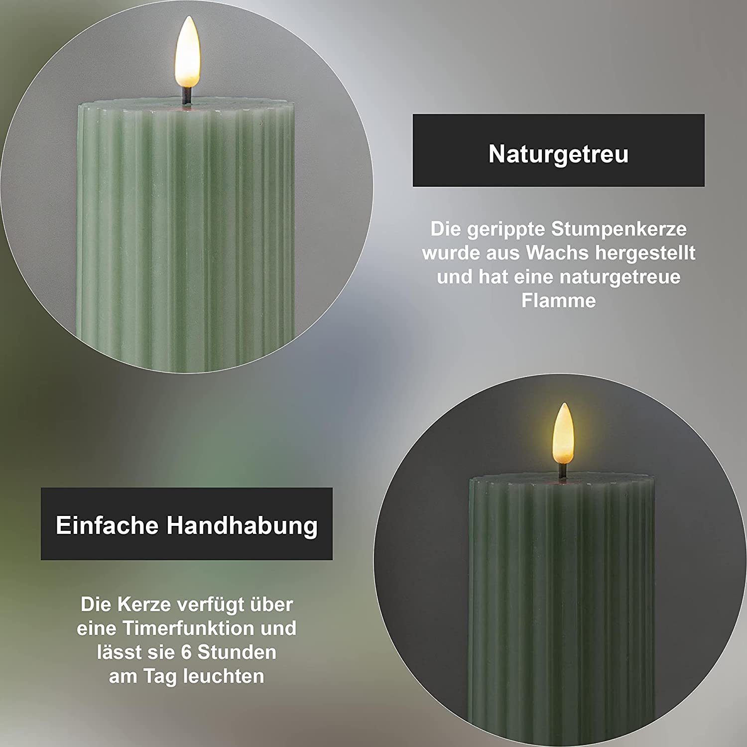 STAR TRADING LED Dekolicht Star Trading LED Blockkerze "Flamme Stripe" grün aus Wachs – Bild 3 von 5