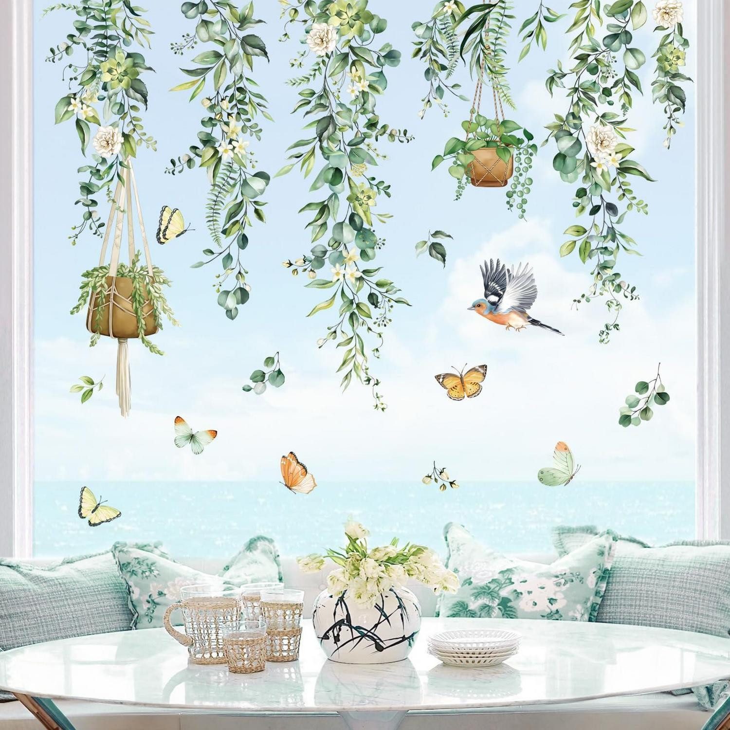 LuxusKollektion Fensterbild Fensteraufkleber Hängende Rebe Grün Vögel
