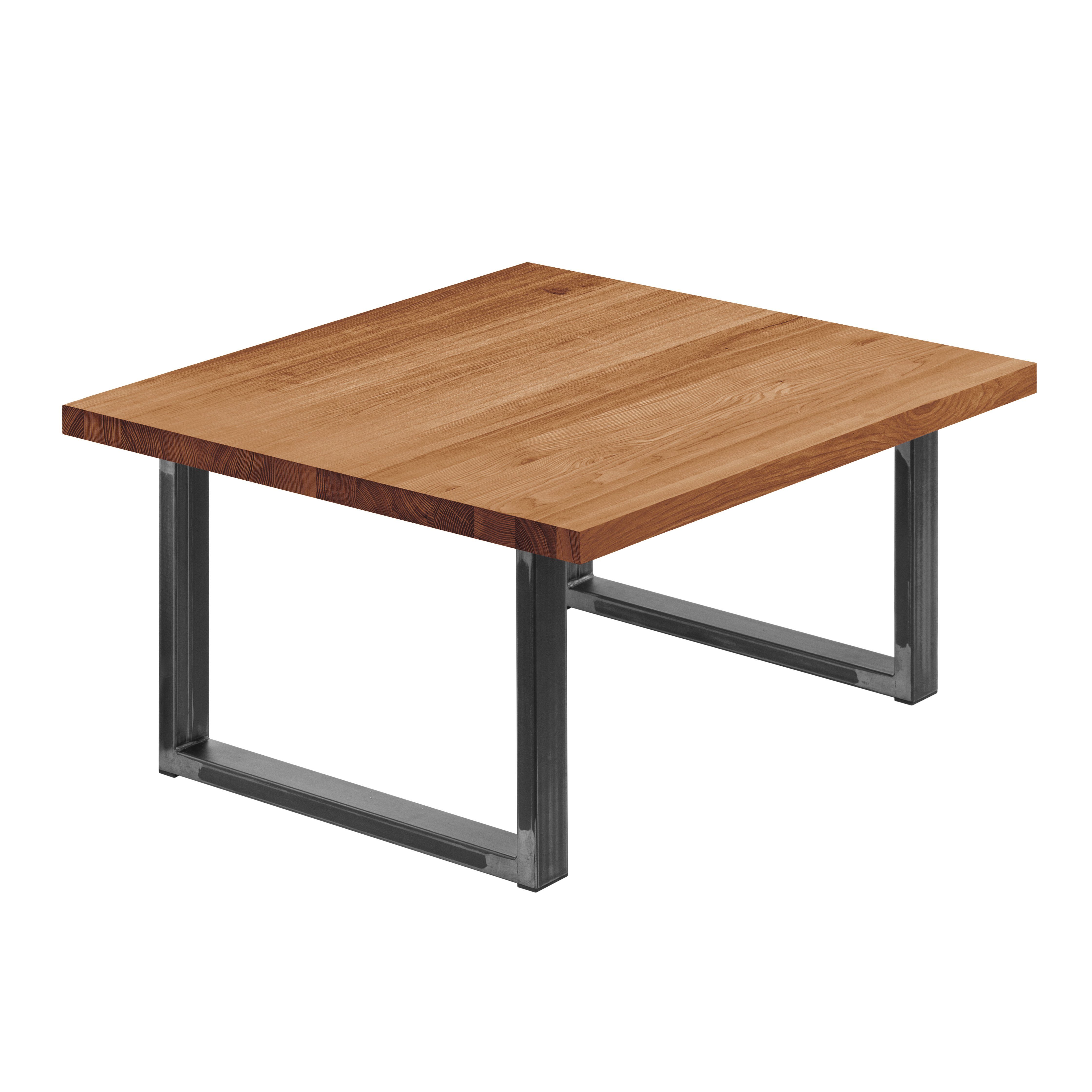 LAMO Manufaktur Esstisch Loft Küchentisch Tischplatte Massivholz inkl. Metallgestell (1 Tisch), gerade Kante Rohstahl mit Klarlack | Dunkel
